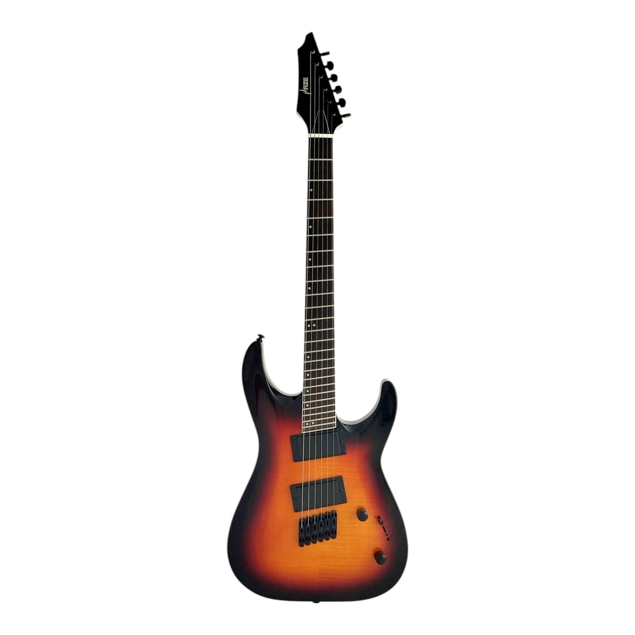 Haze 6FF Vintageburst 6-String Fanned Fret Electric Guitar with Active Humbuckers