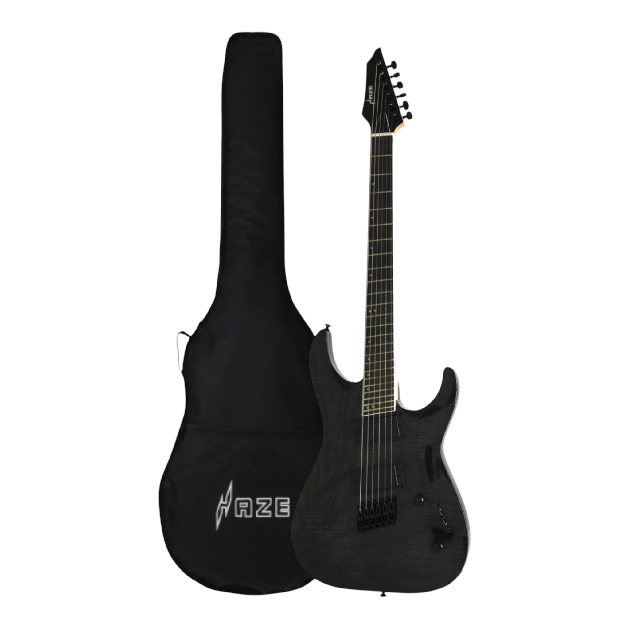 Haze 6FF Black 6-String Fanned Fret Electric Guitar with Active Humbuckers