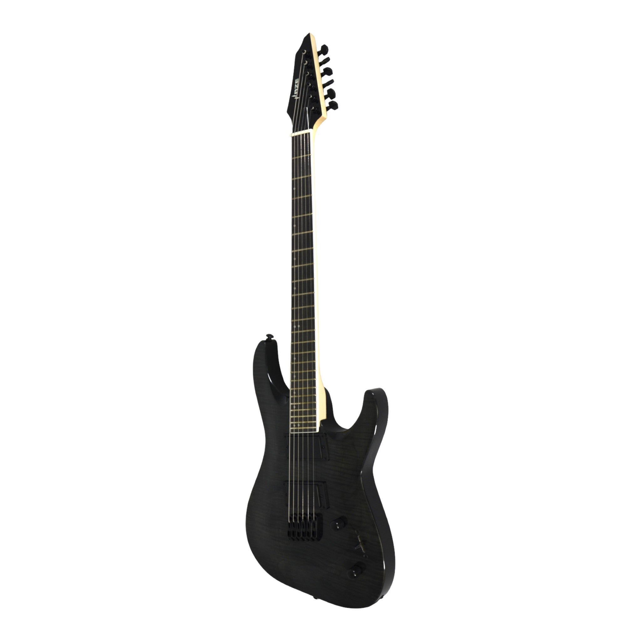 Haze 6FF Black 6-String Fanned Fret Electric Guitar with Active Humbuckers