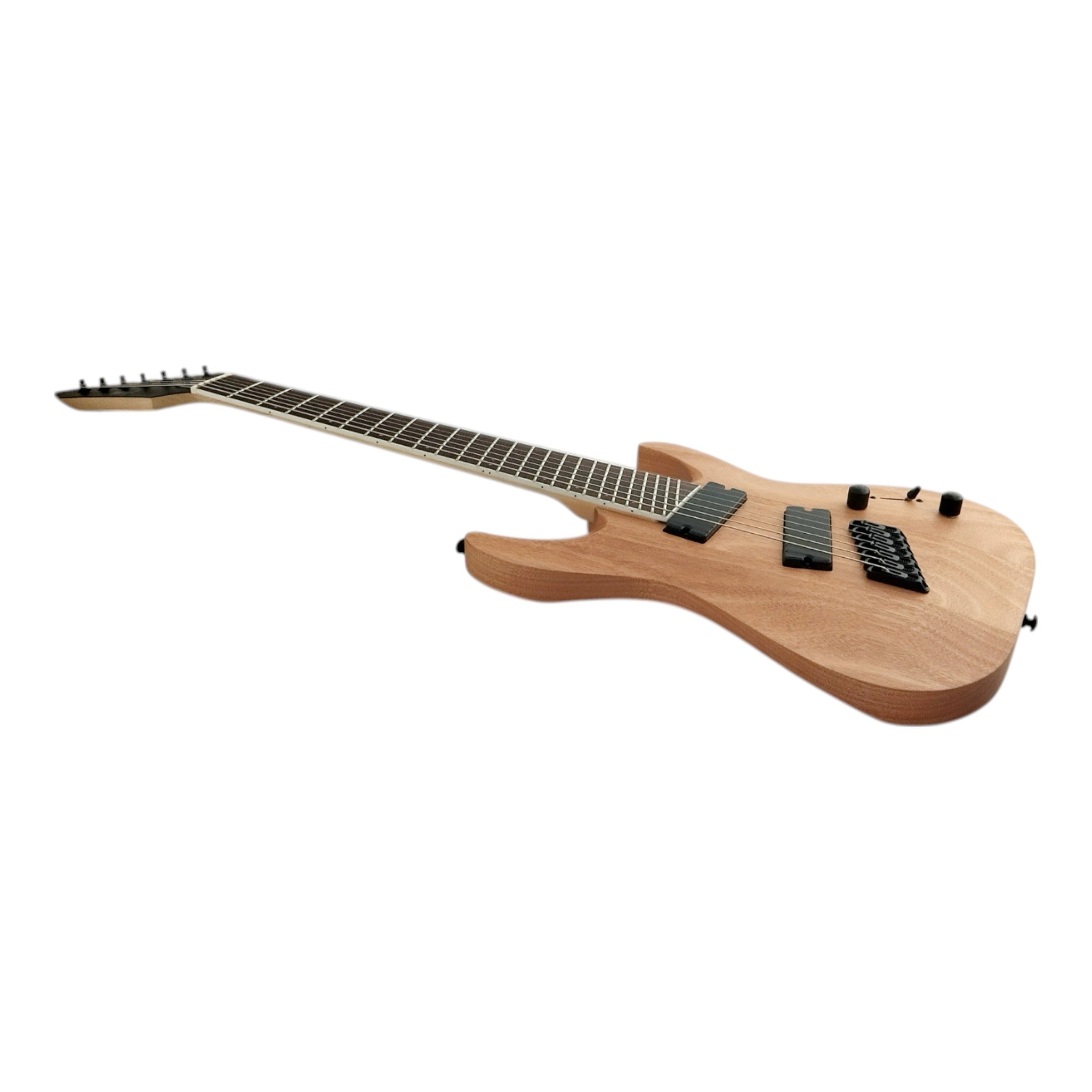 Haze 7FF Natural Oil 7-String Fanned Fret Electric Guitar with Active Humbuckers
