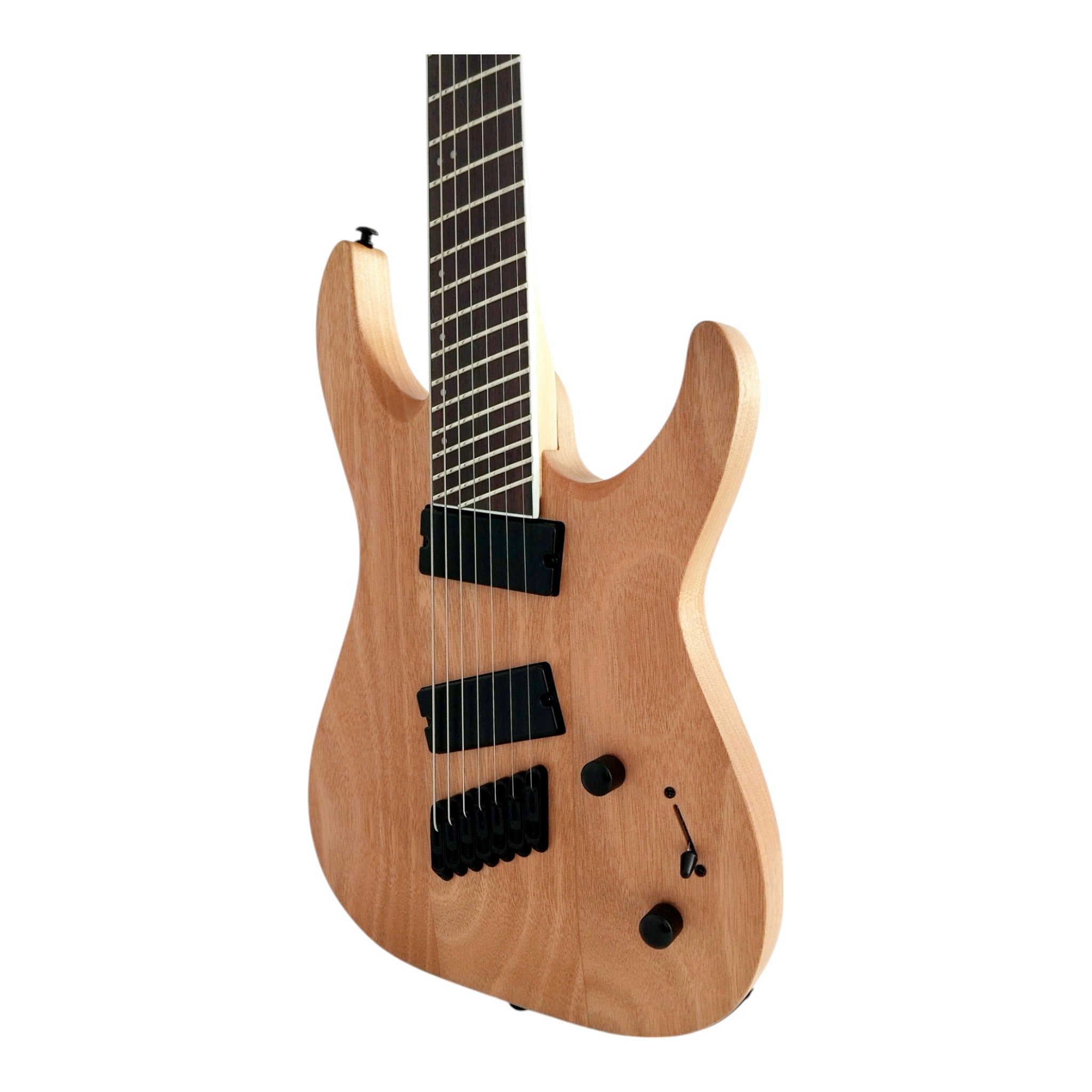 Haze 7FF Natural Oil 7-String Fanned Fret Electric Guitar with Active Humbuckers