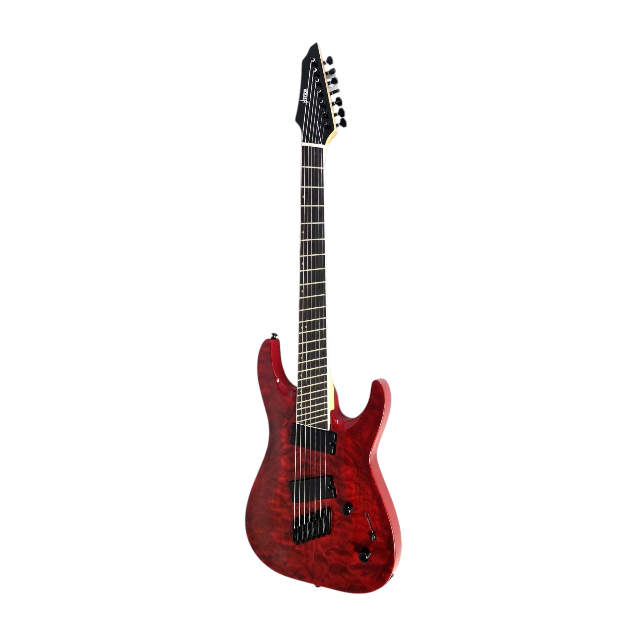 Haze 7FF Dark Cherry 7-String Fanned Fret Electric Guitar with Active Humbuckers