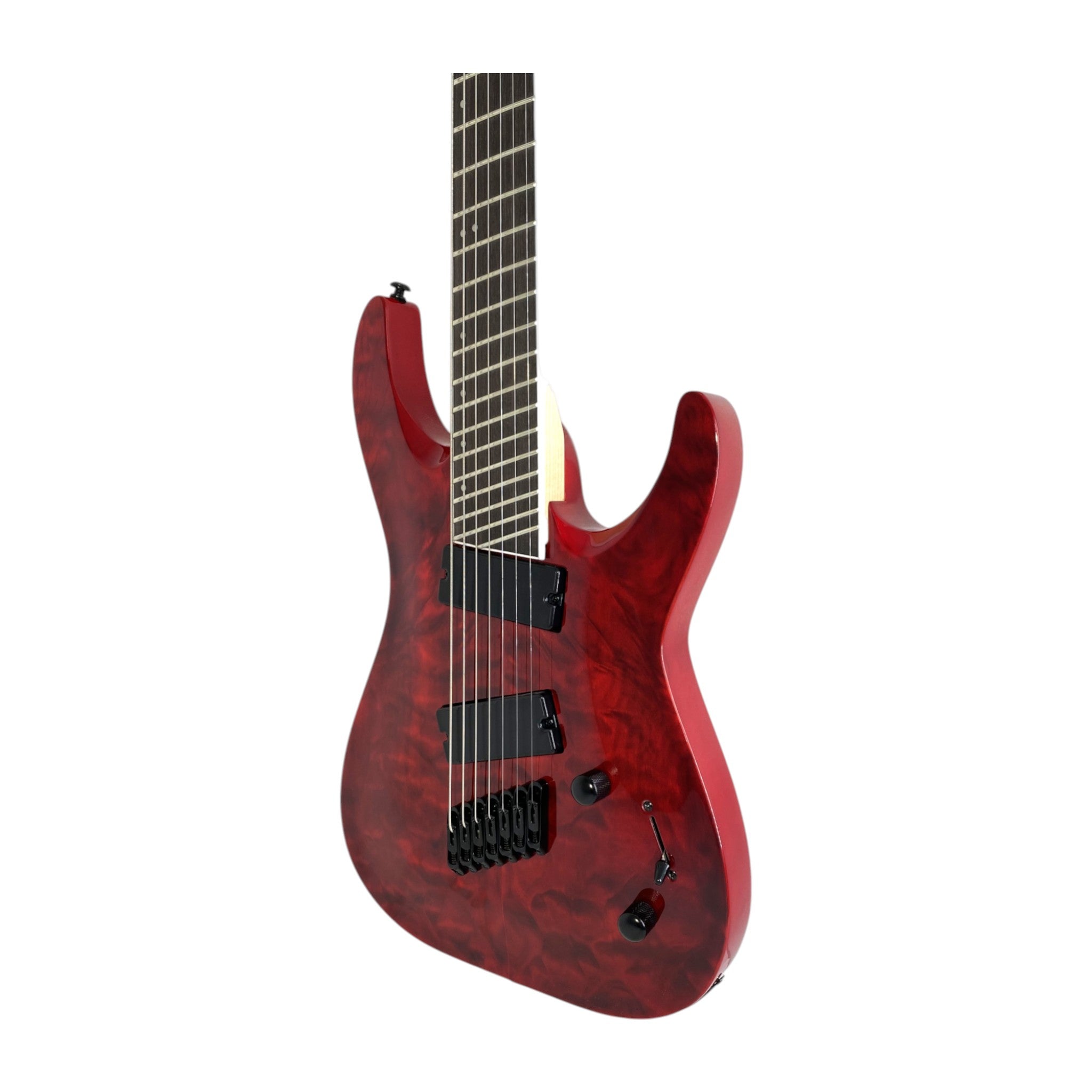 Haze 7FF Dark Cherry 7-String Fanned Fret Electric Guitar with Active Humbuckers
