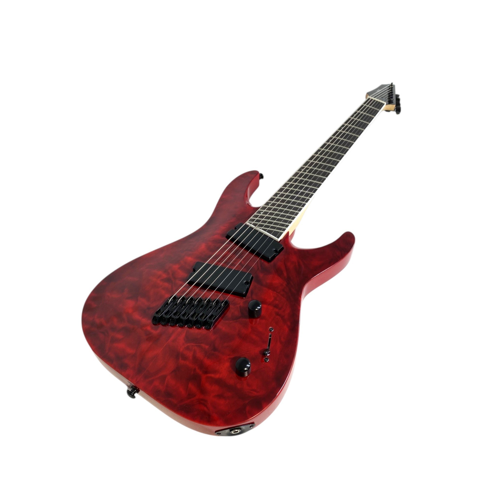 Haze 7FF Dark Cherry 7-String Fanned Fret Electric Guitar with Active Humbuckers