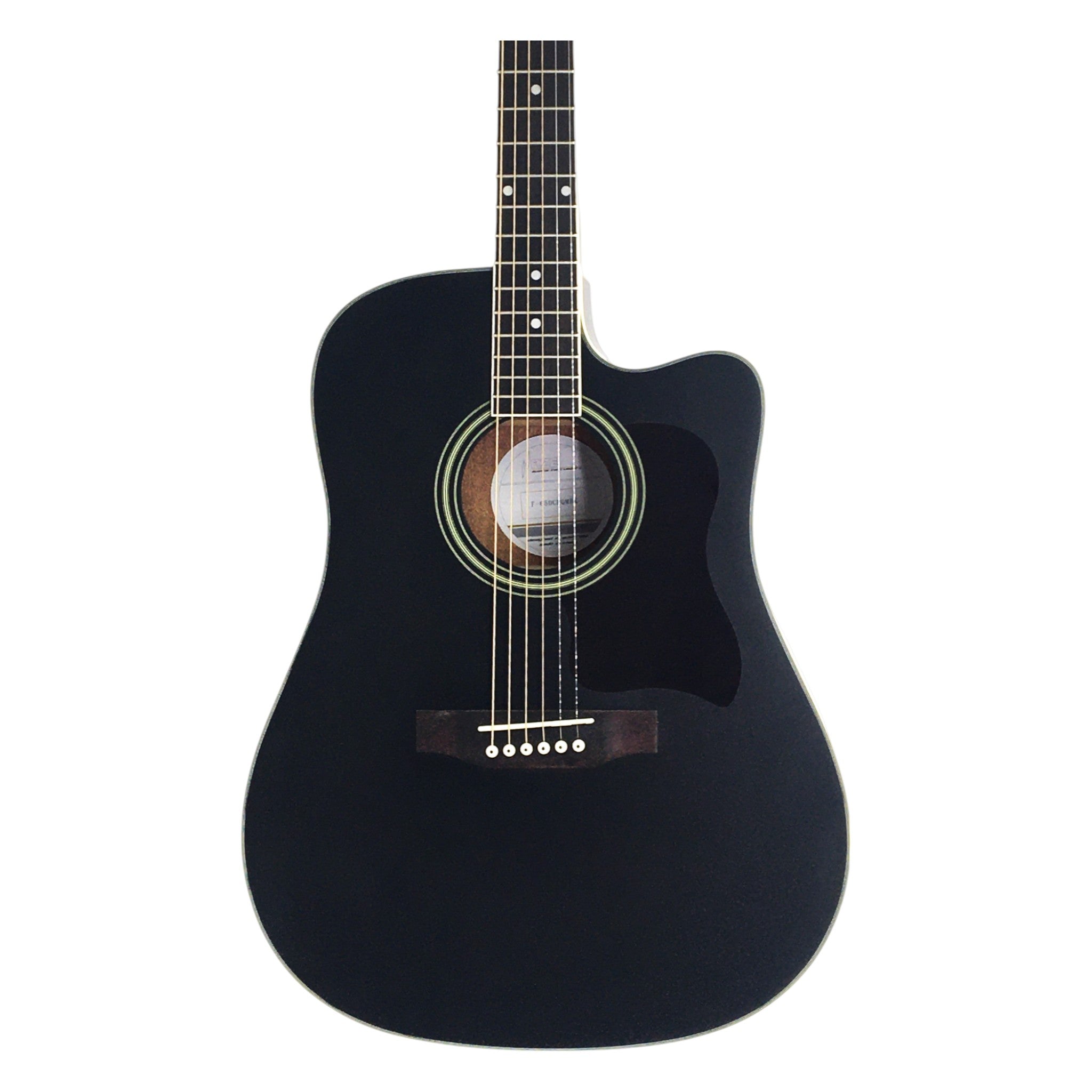 Haze F650CEQMBK Spruce Top Built-In Pickup/Tuner Dreadnought Acoustic Guitar - Black with Accessories and 10W Amp. (Optional)