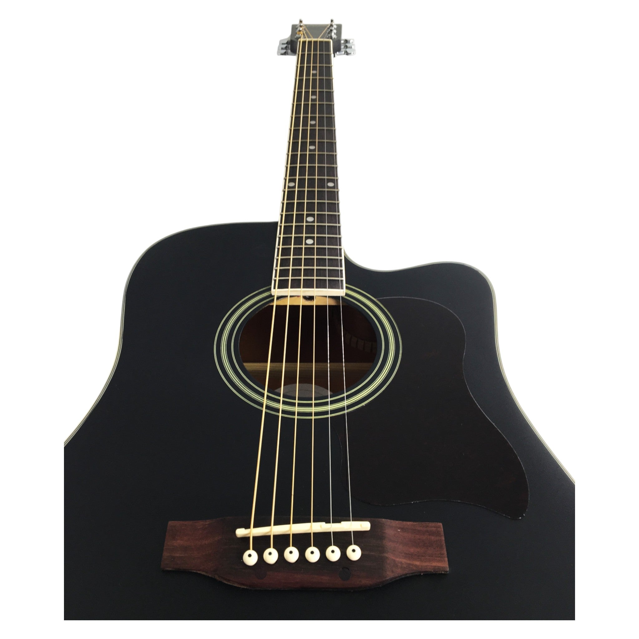 Haze F650CEQMBK Spruce Top Built-In Pickup/Tuner Dreadnought Acoustic Guitar - Black with Accessories and 10W Amp. (Optional)