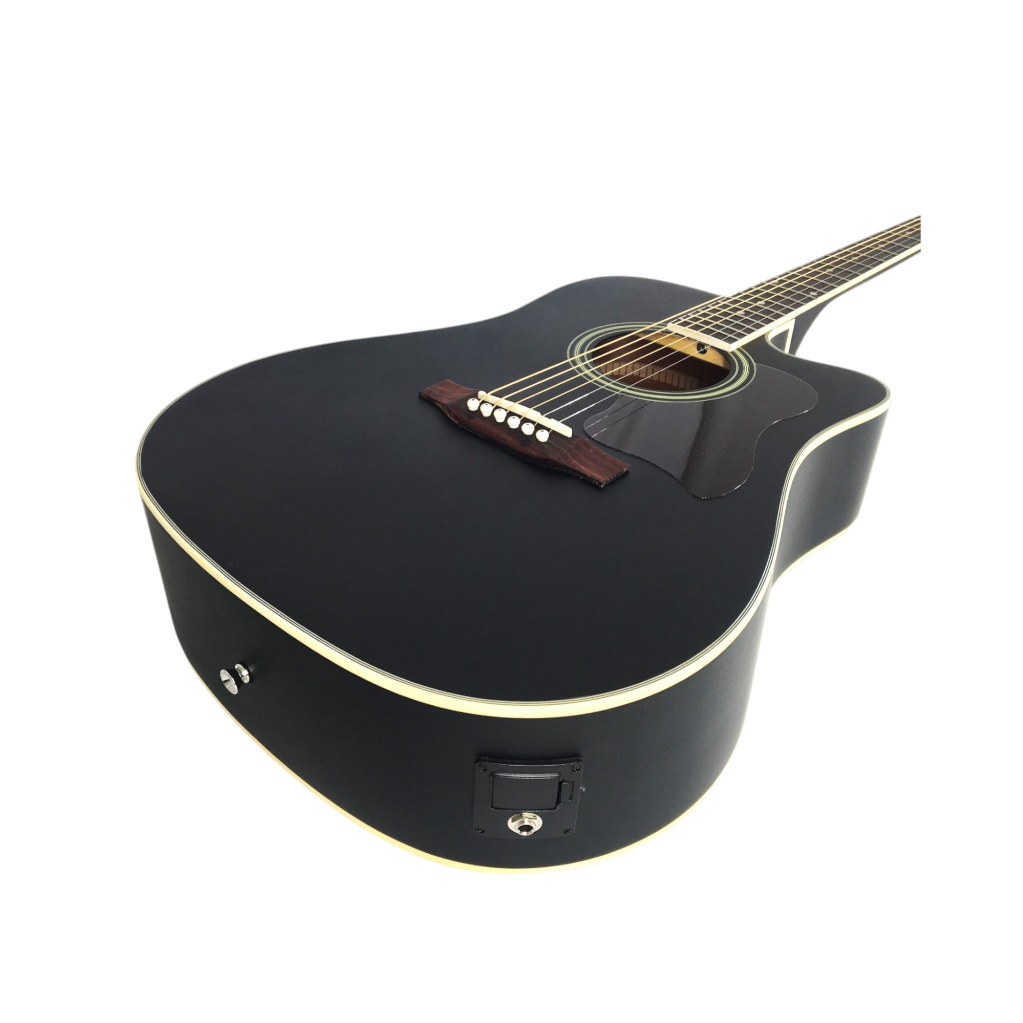 Haze F650CEQMBK Spruce Top Built-In Pickup/Tuner Dreadnought Acoustic Guitar - Black with Accessories and 10W Amp. (Optional)