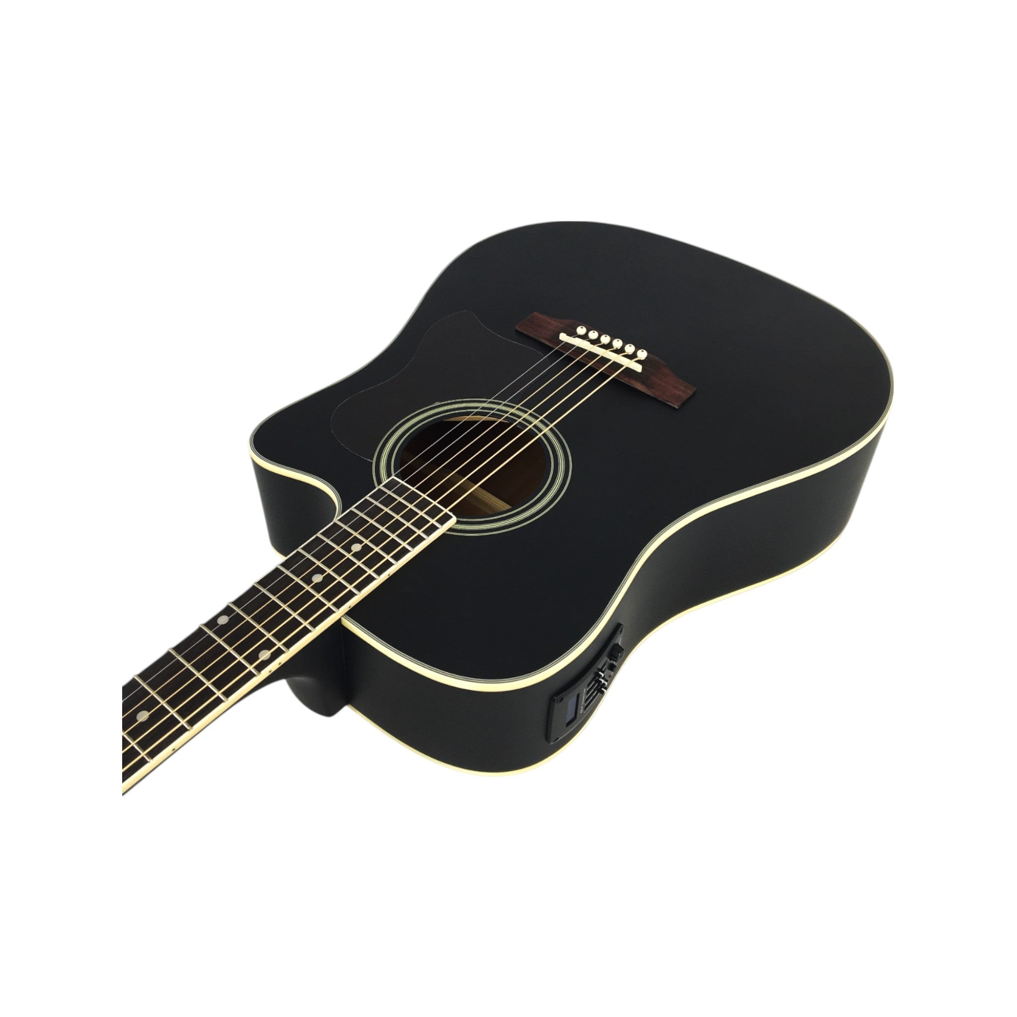 Haze F650CEQMBK Spruce Top Built-In Pickup/Tuner Dreadnought Acoustic Guitar - Black with Accessories and 10W Amp. (Optional)