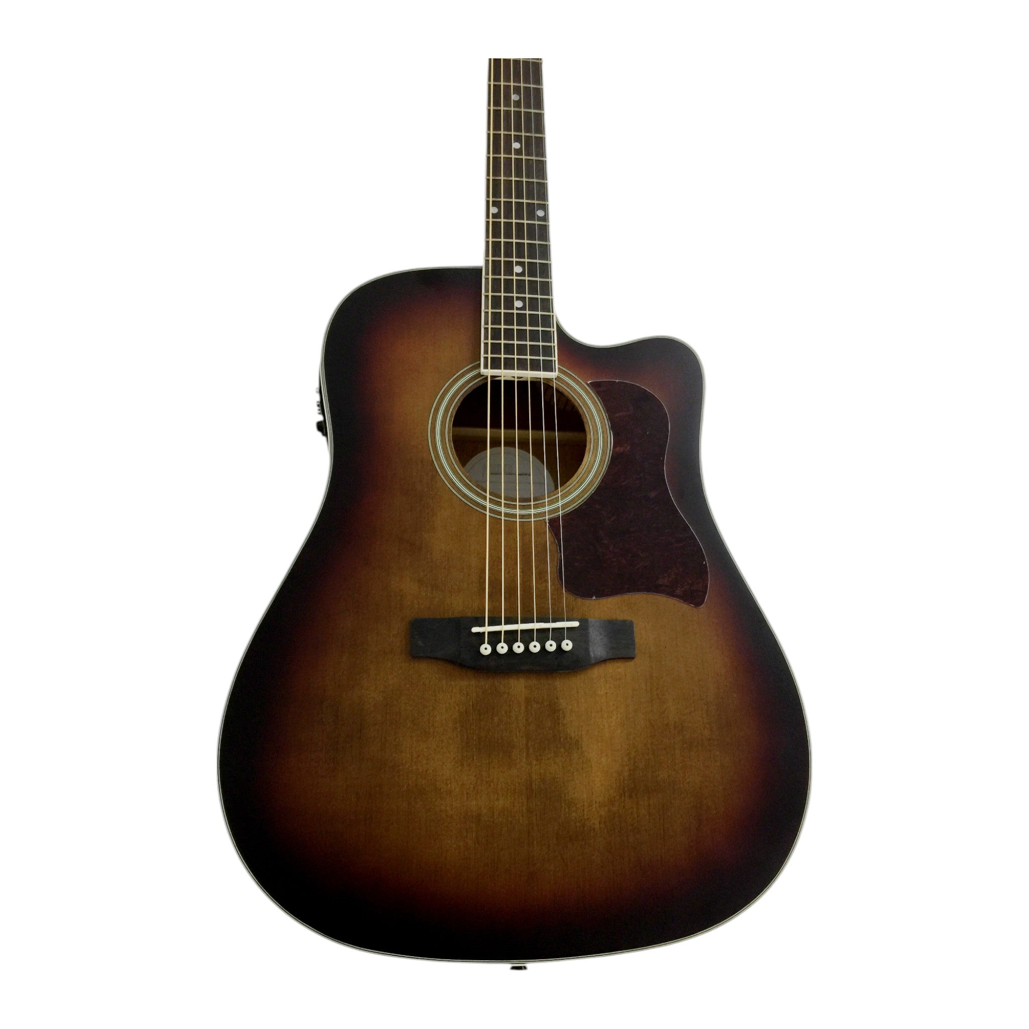 Haze F650DVSCEQ Mahogany Top Built-In Pickup/Tuner Cutaway Acoustic Guitar - Tobaccoburst with Accessories and 10W Amp. (Optional)