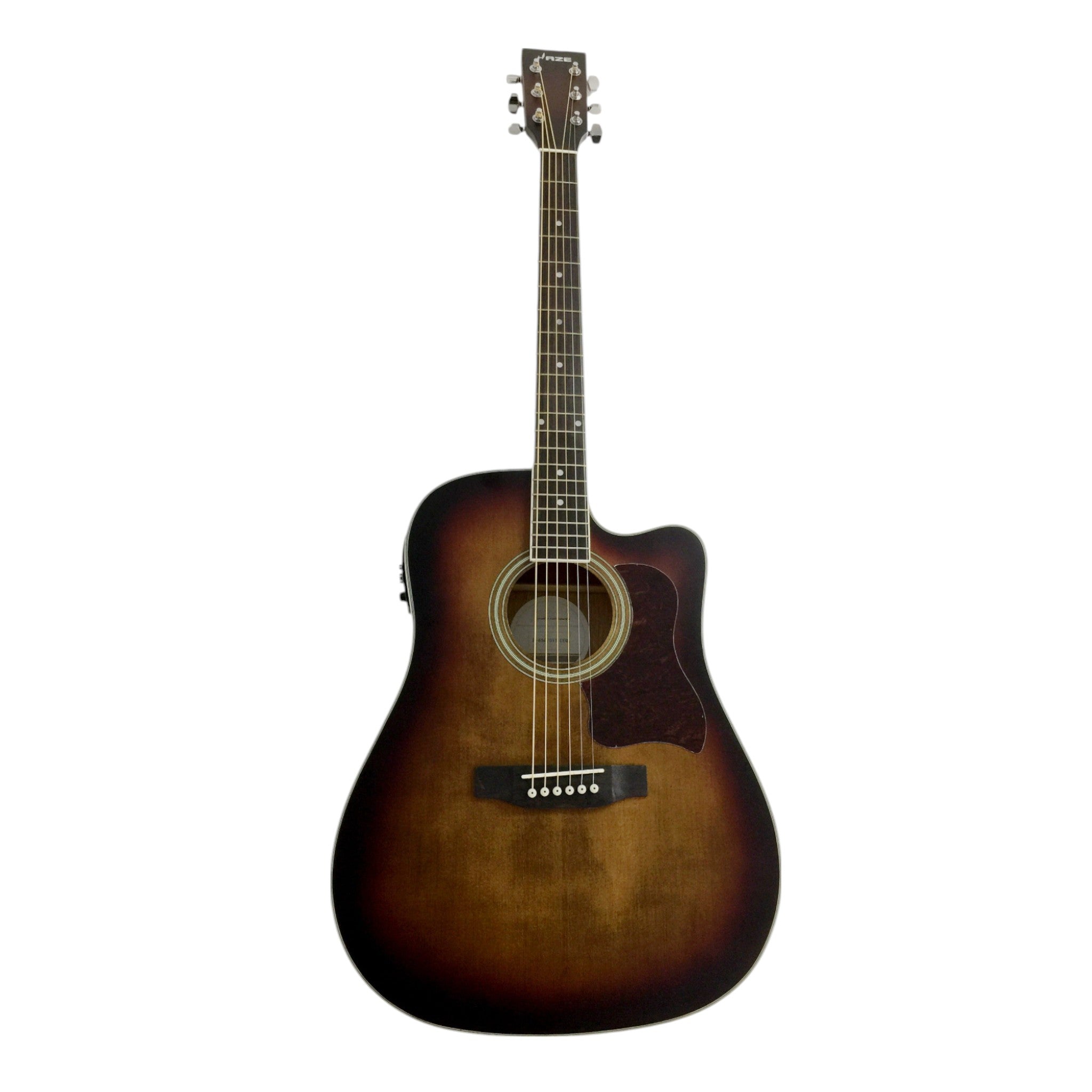 Haze F650DVSCEQ Mahogany Top Built-In Pickup/Tuner Cutaway Acoustic Guitar - Tobaccoburst with Accessories and 10W Amp. (Optional)