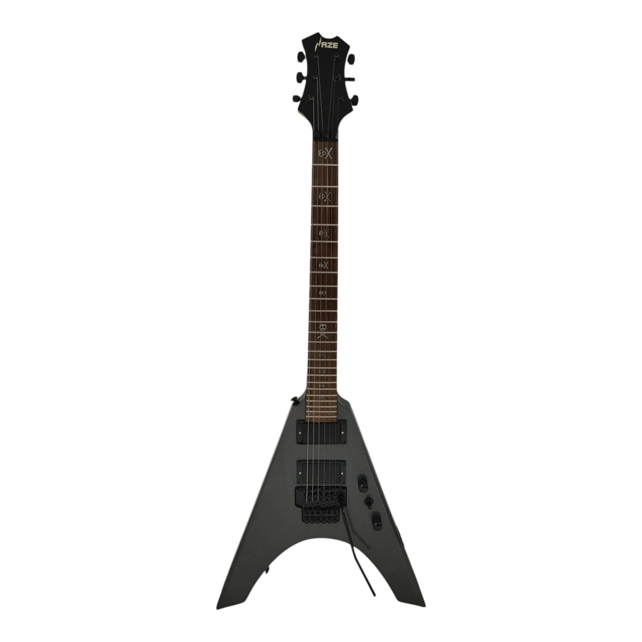 Haze FV1940 Gunmetal Grey V-Shaped Electric Guitar with Floyd Rose