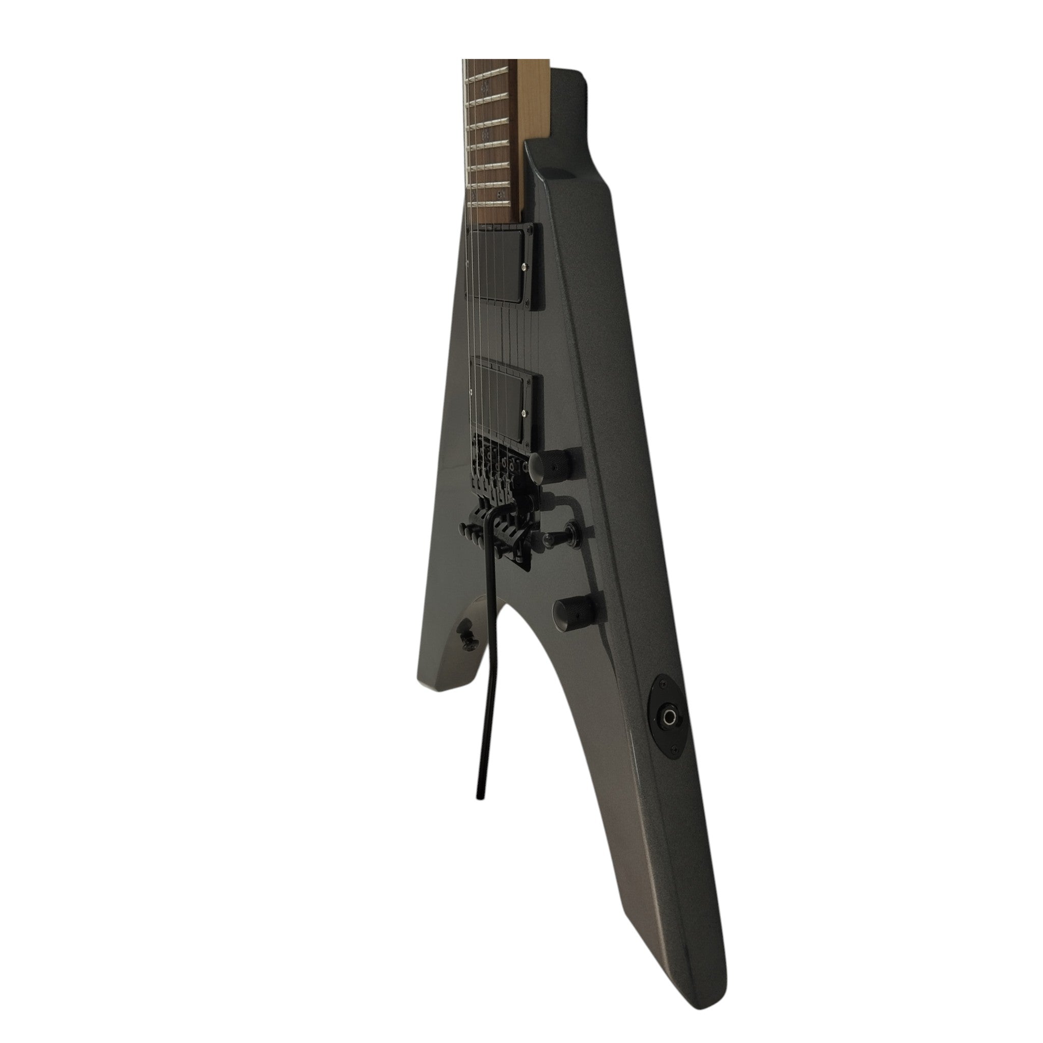 Haze FV1940 Gunmetal Grey V-Shaped Electric Guitar with Floyd Rose