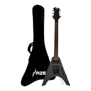 Haze FV1940 Gunmetal Grey V-Shaped Electric Guitar with Floyd Rose