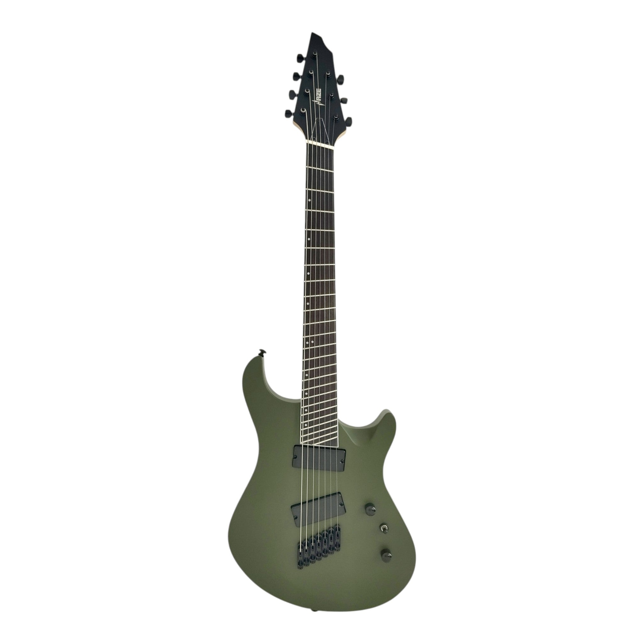 Haze 7FF Cargo Green 7-String Fanned Fret Electric Guitar with Active Humbuckers