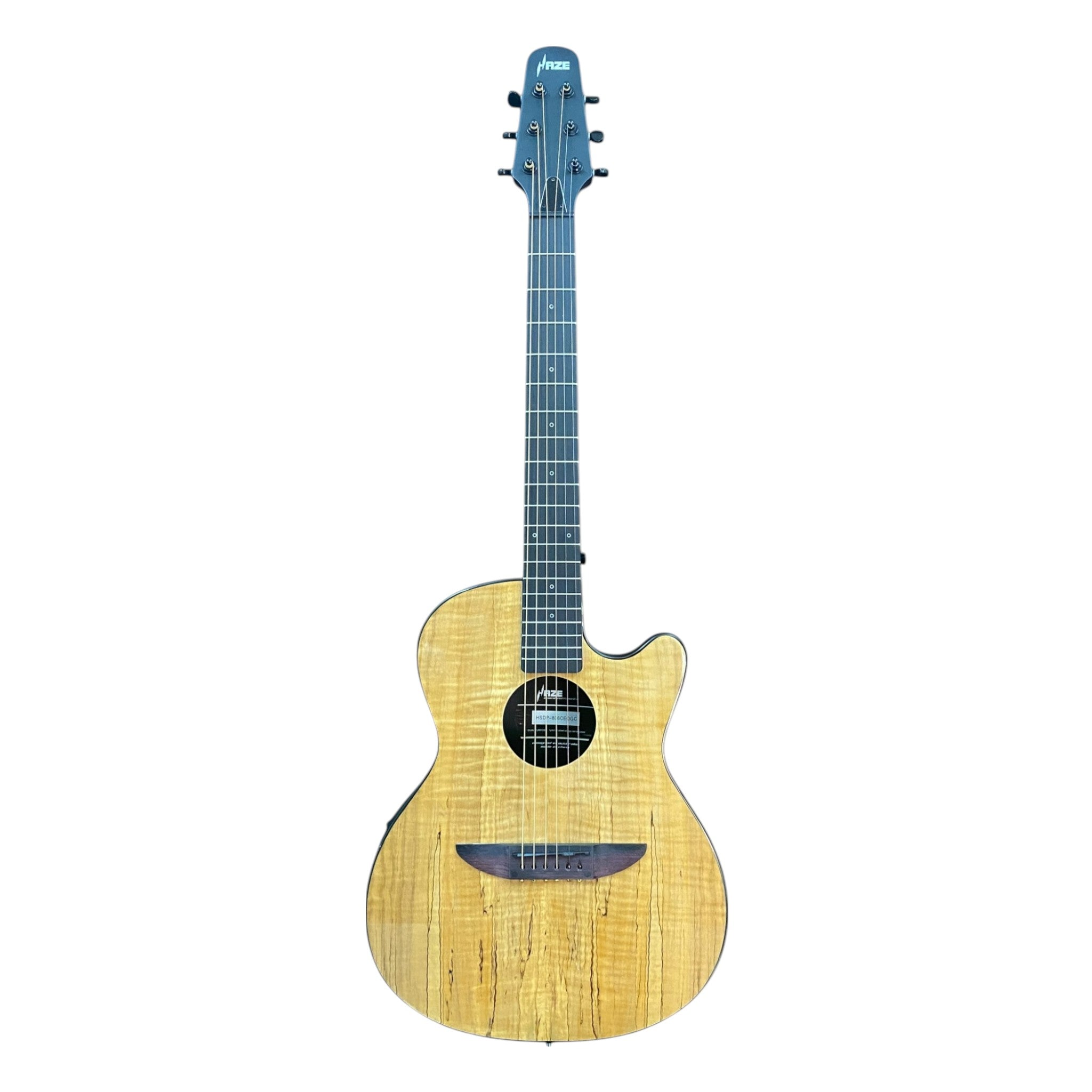 Haze 38" Roundback Traveller Acoustic Guitar w/ Built-In Belcat EQ & Tuner in Natural - HSDP836CEQGC