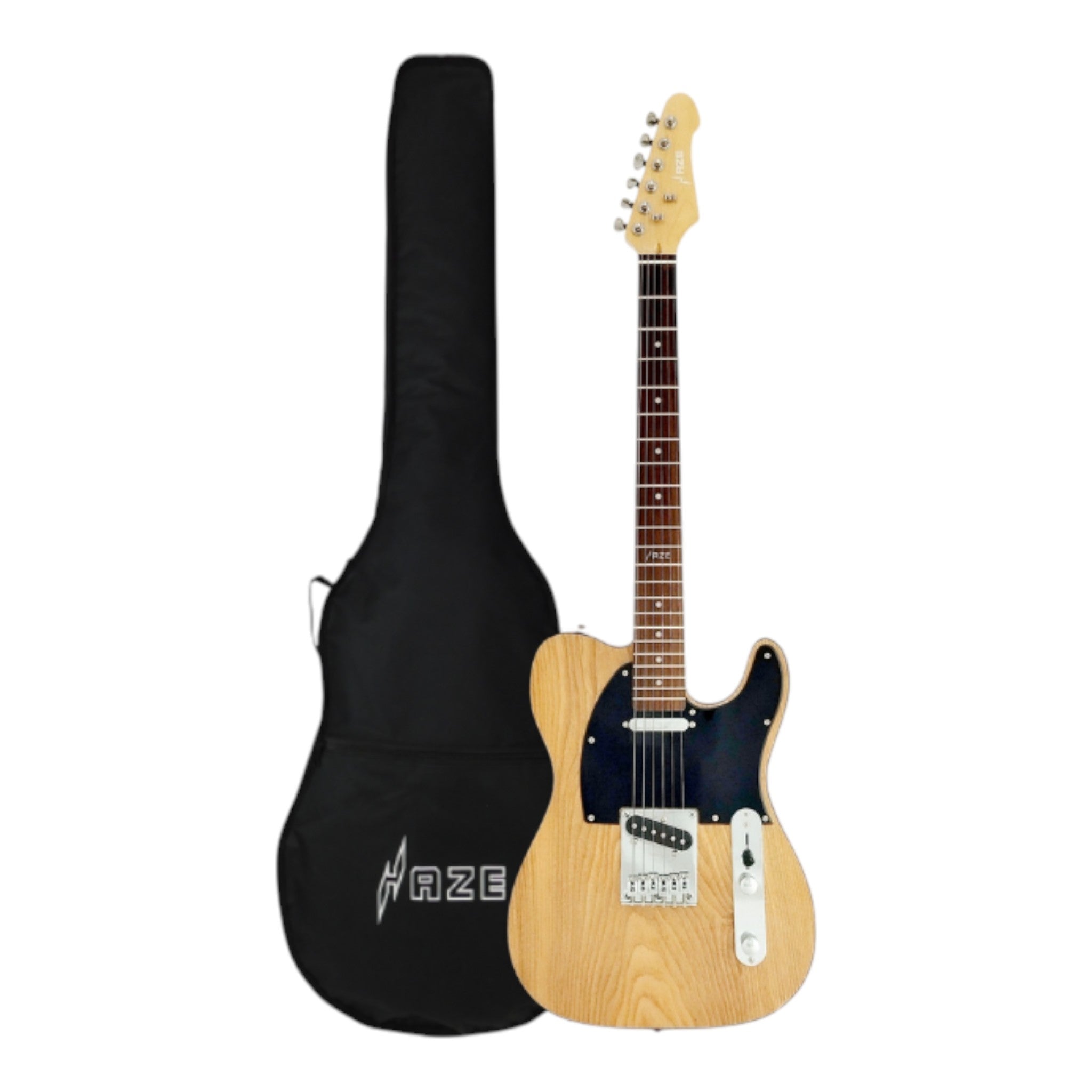 Haze HSTL191 Natural Electric Guitar with Ash Burl Top + 10W Amp. (Optional)