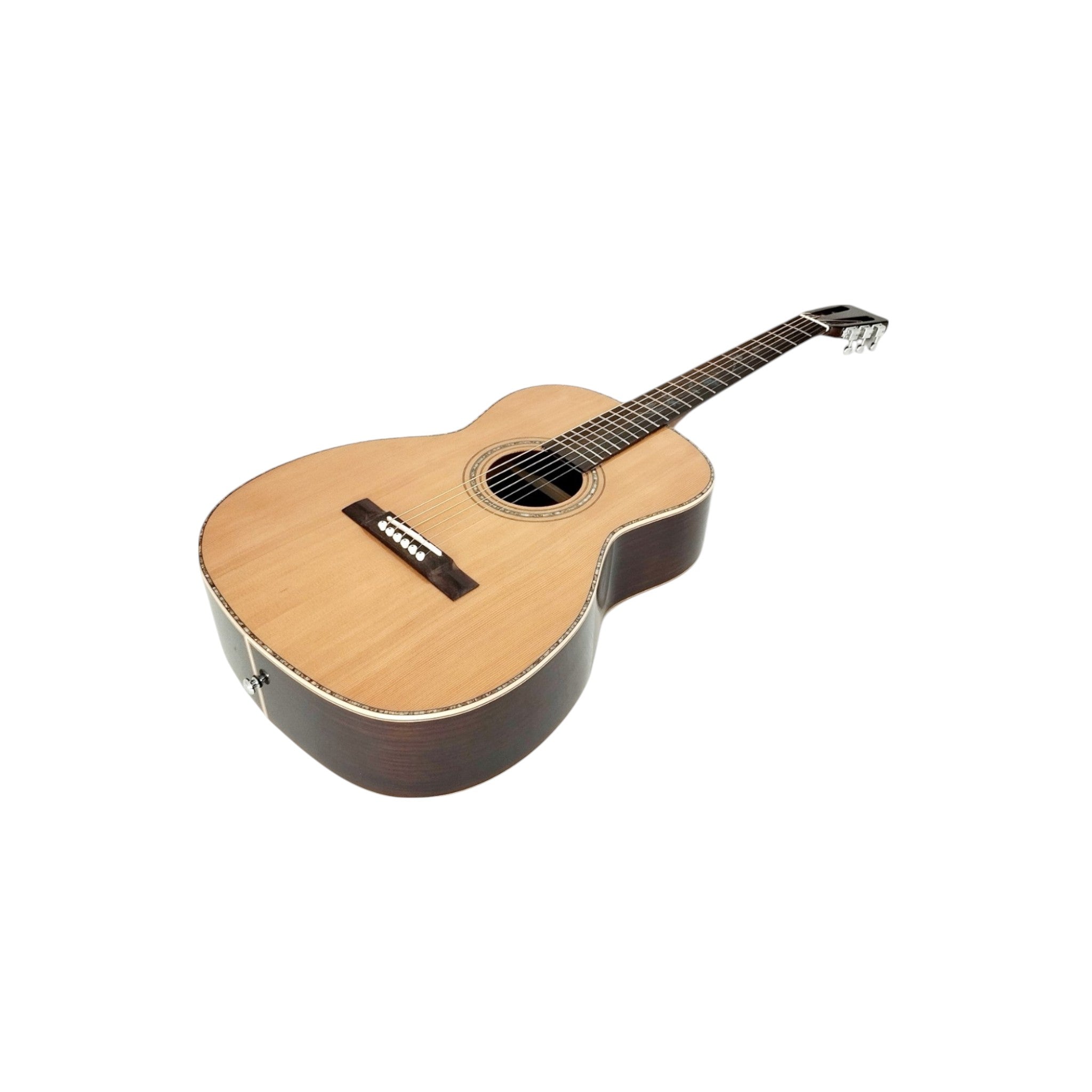 Haze LOTUS Parlor Acoustic Guitar – Solid Cedar Top, Gloss Natural, Abalone Vine Inlay