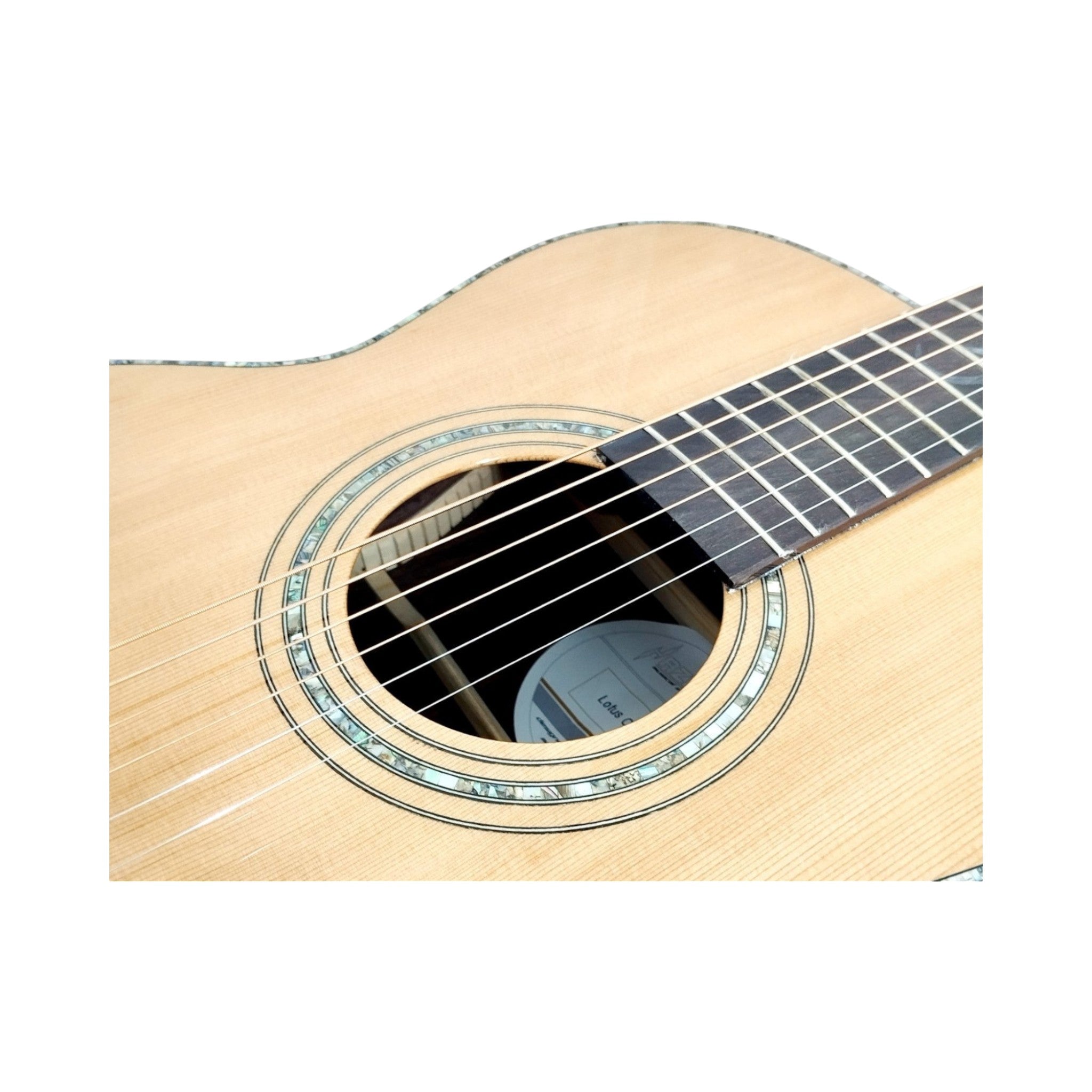 Haze LOTUS Parlor Acoustic Guitar – Solid Cedar Top, Gloss Natural, Abalone Vine Inlay