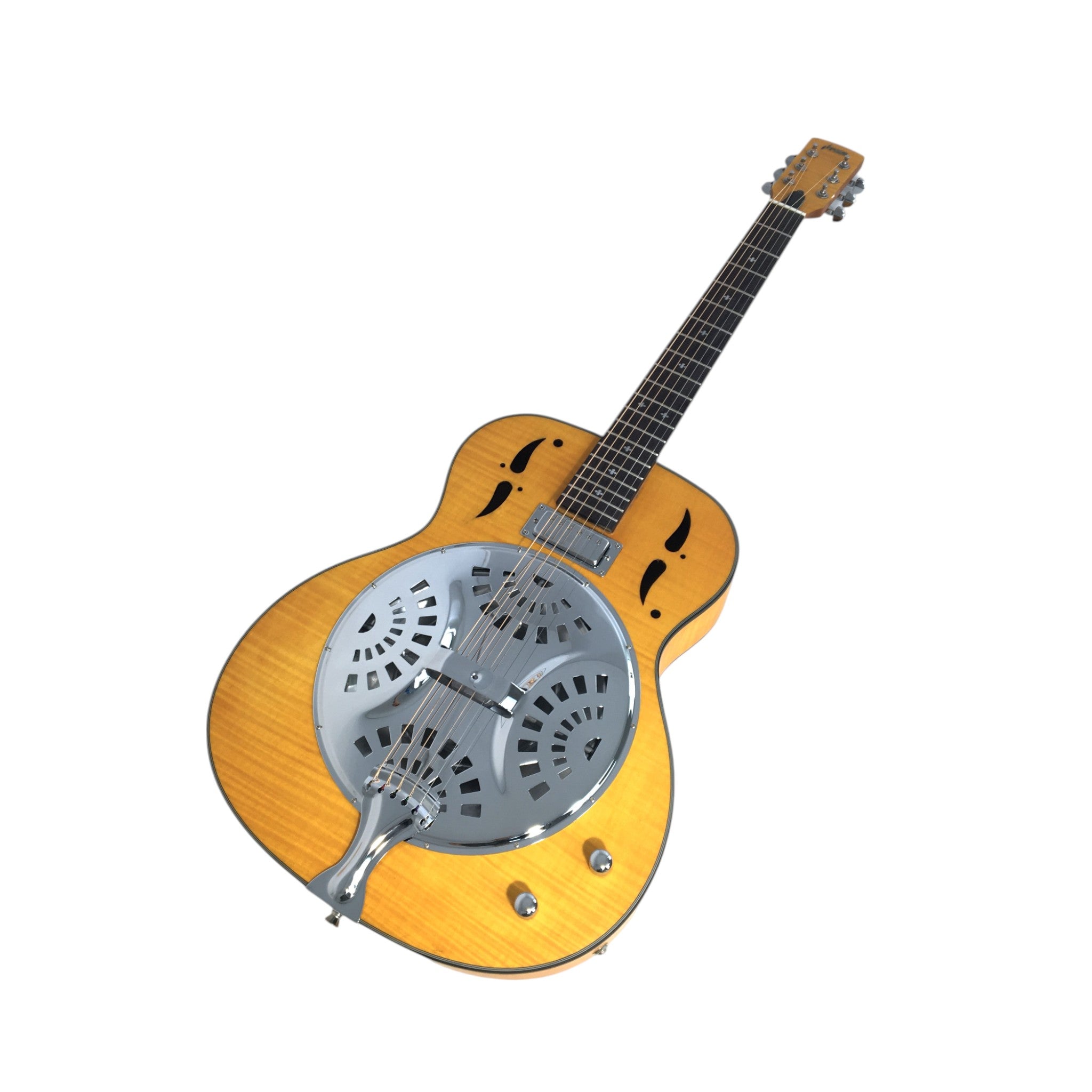 Haze SDG727 Roundneck Resonator Guitar, Flame Maple, with Pickups + Free Gig Bag