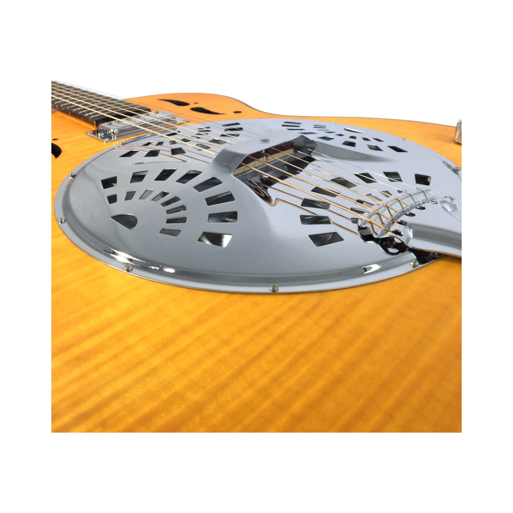 Haze SDG727 Roundneck Resonator Guitar, Flame Maple, with Pickups + Free Gig Bag