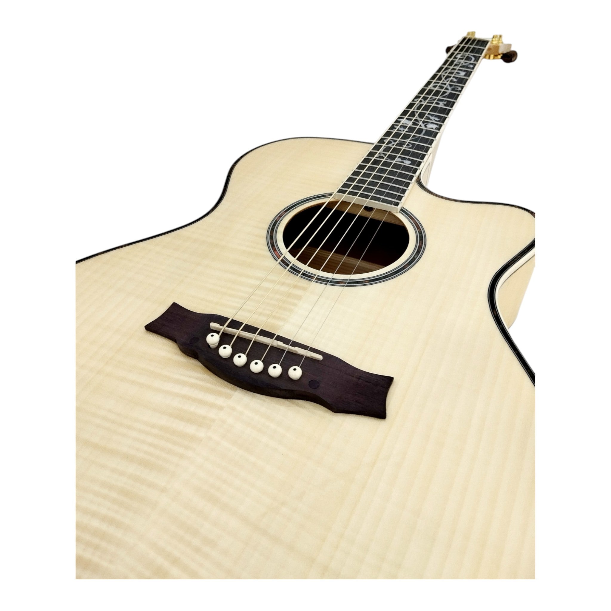 Haze SDG837SPCEQN All Flame Maple with Double OS1 Vibration Pickup Cutaway Acoustic Guitar - Natural