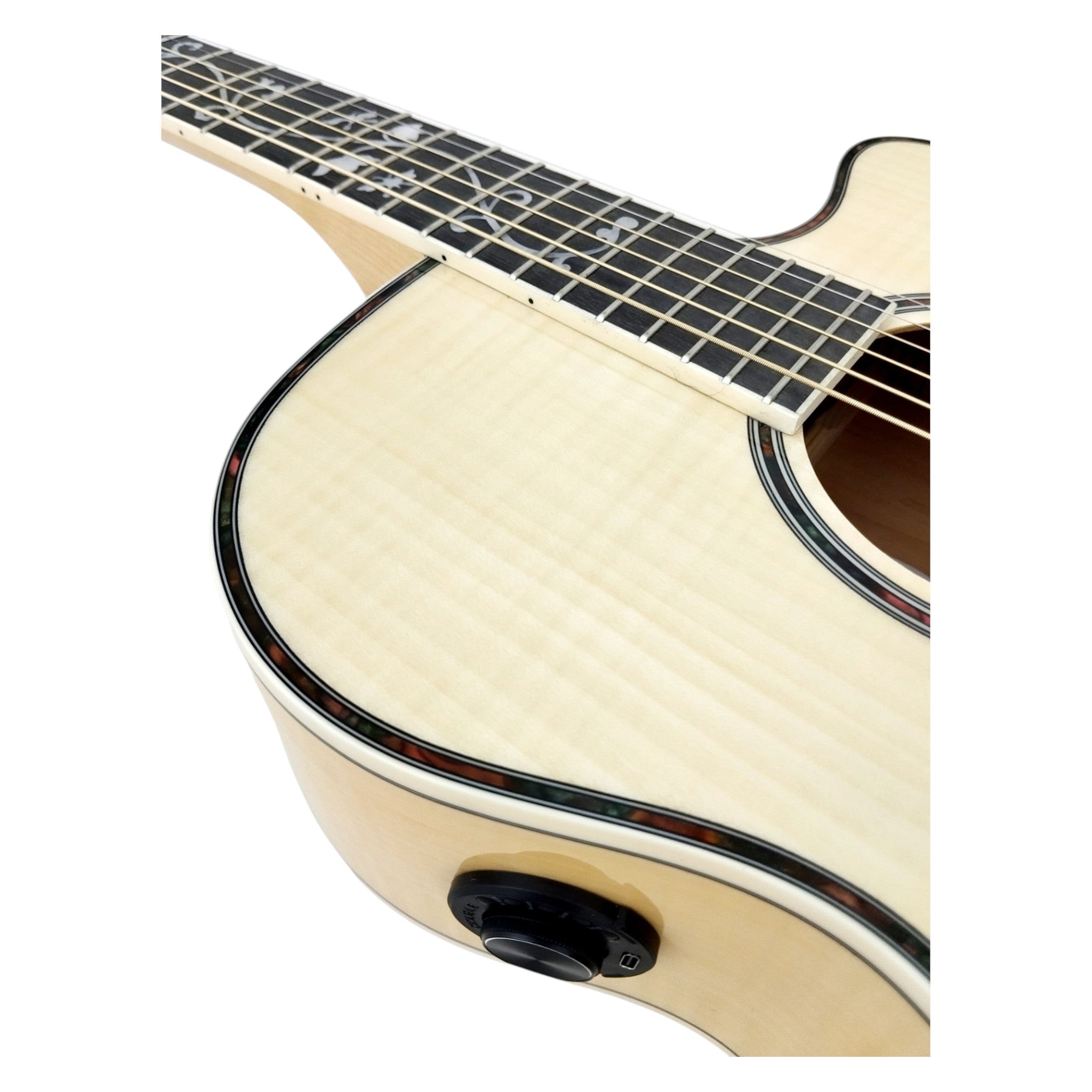 Haze SDG837SPCEQN All Flame Maple with Double OS1 Vibration Pickup Cutaway Acoustic Guitar - Natural