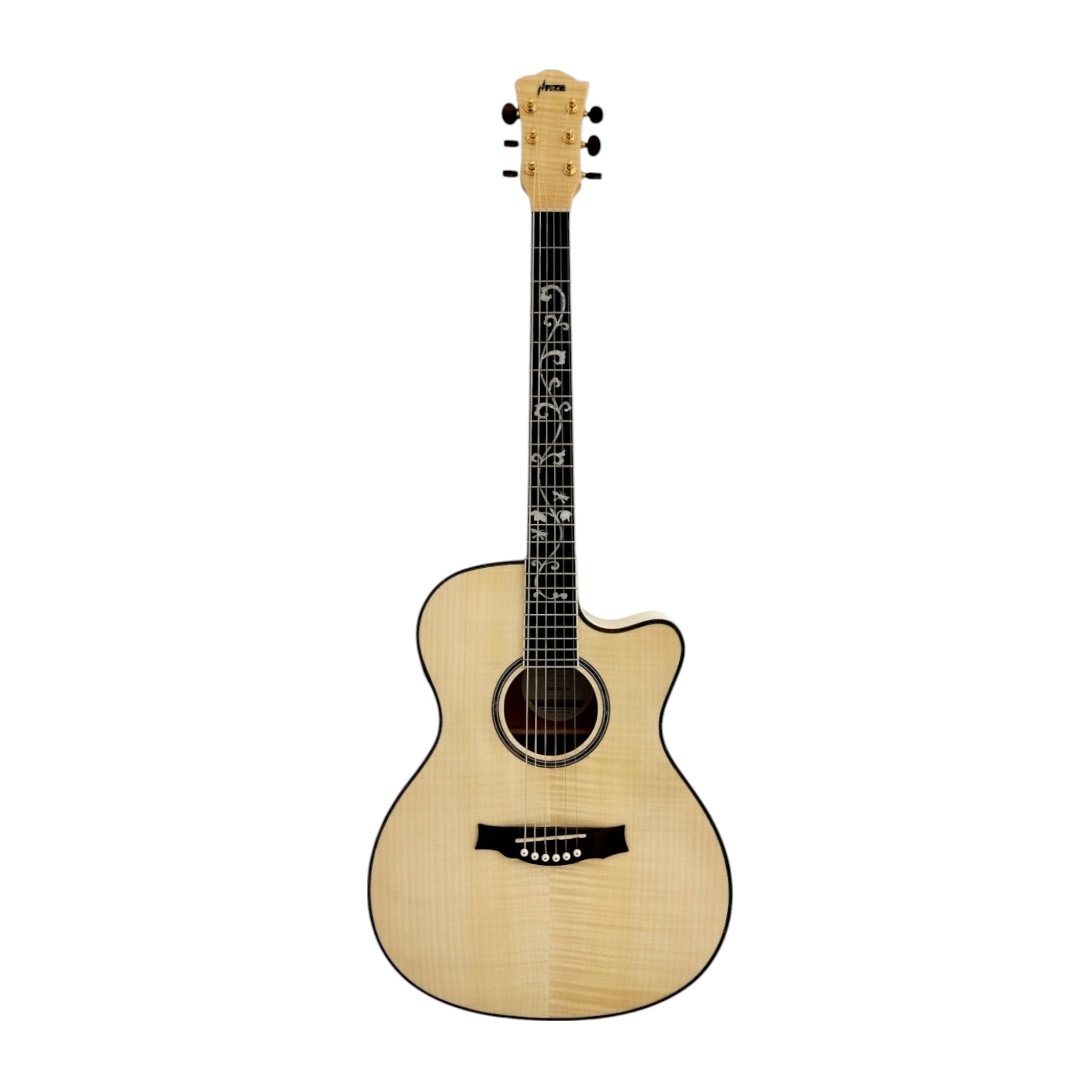 Haze SDG837SPCEQN All Flame Maple with Double OS1 Vibration Pickup Cutaway Acoustic Guitar - Natural
