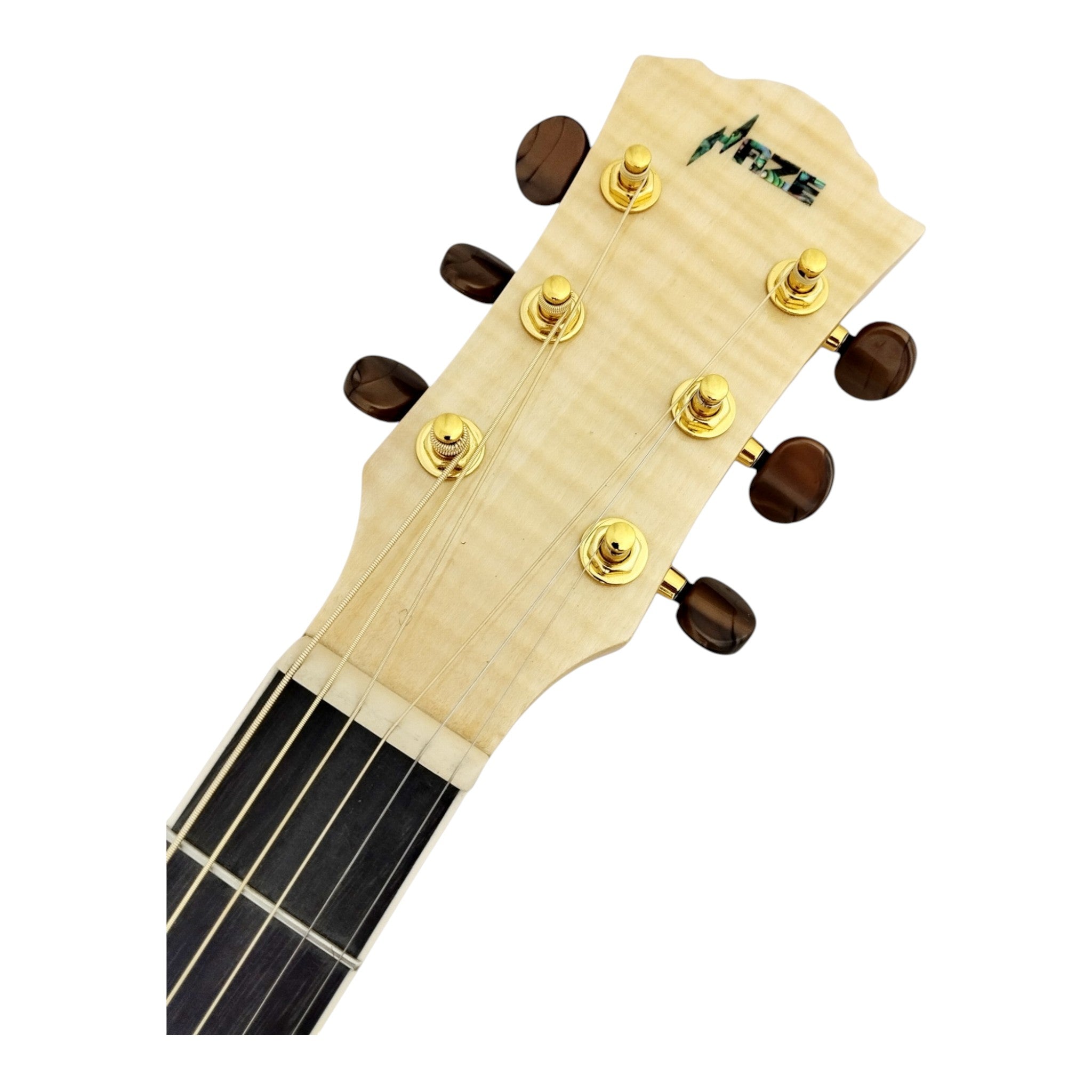 Haze SDG837SPCEQN All Flame Maple with Double OS1 Vibration Pickup Cutaway Acoustic Guitar - Natural