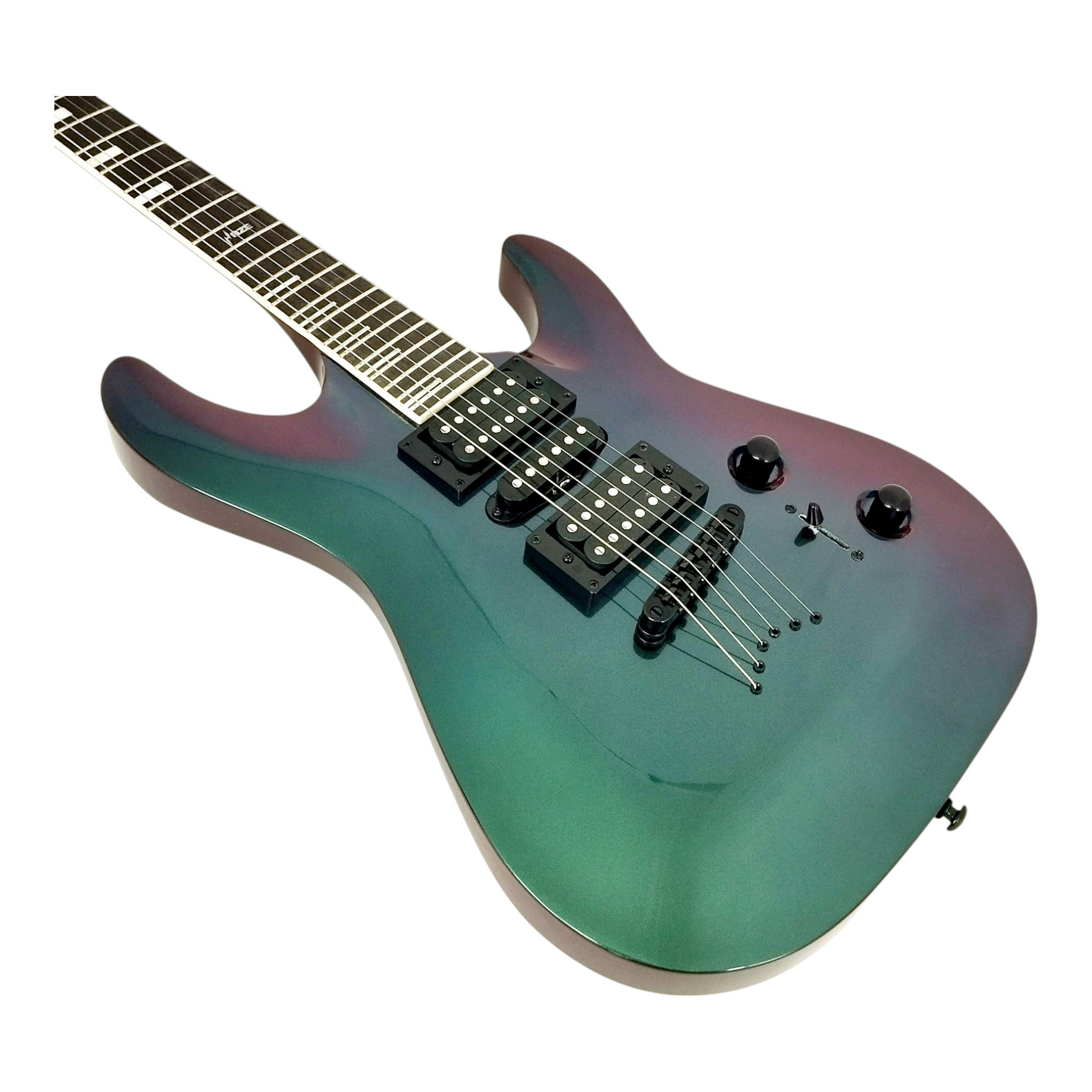 Haze SEG258 Chameleon Green/Purple Electric Guitar with HSH Pickups and Double Cutaway