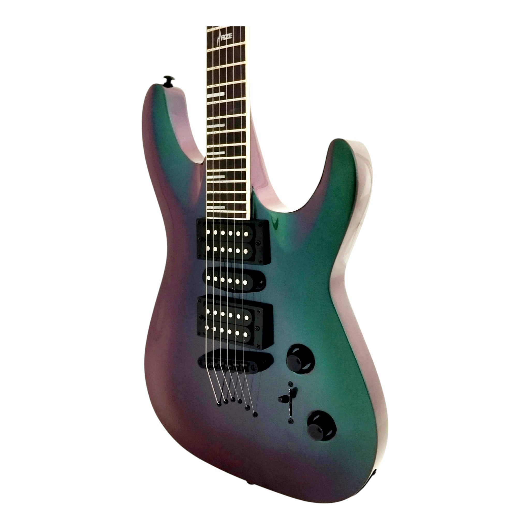 Haze SEG258 Chameleon Green/Purple Electric Guitar with HSH Pickups and Double Cutaway
