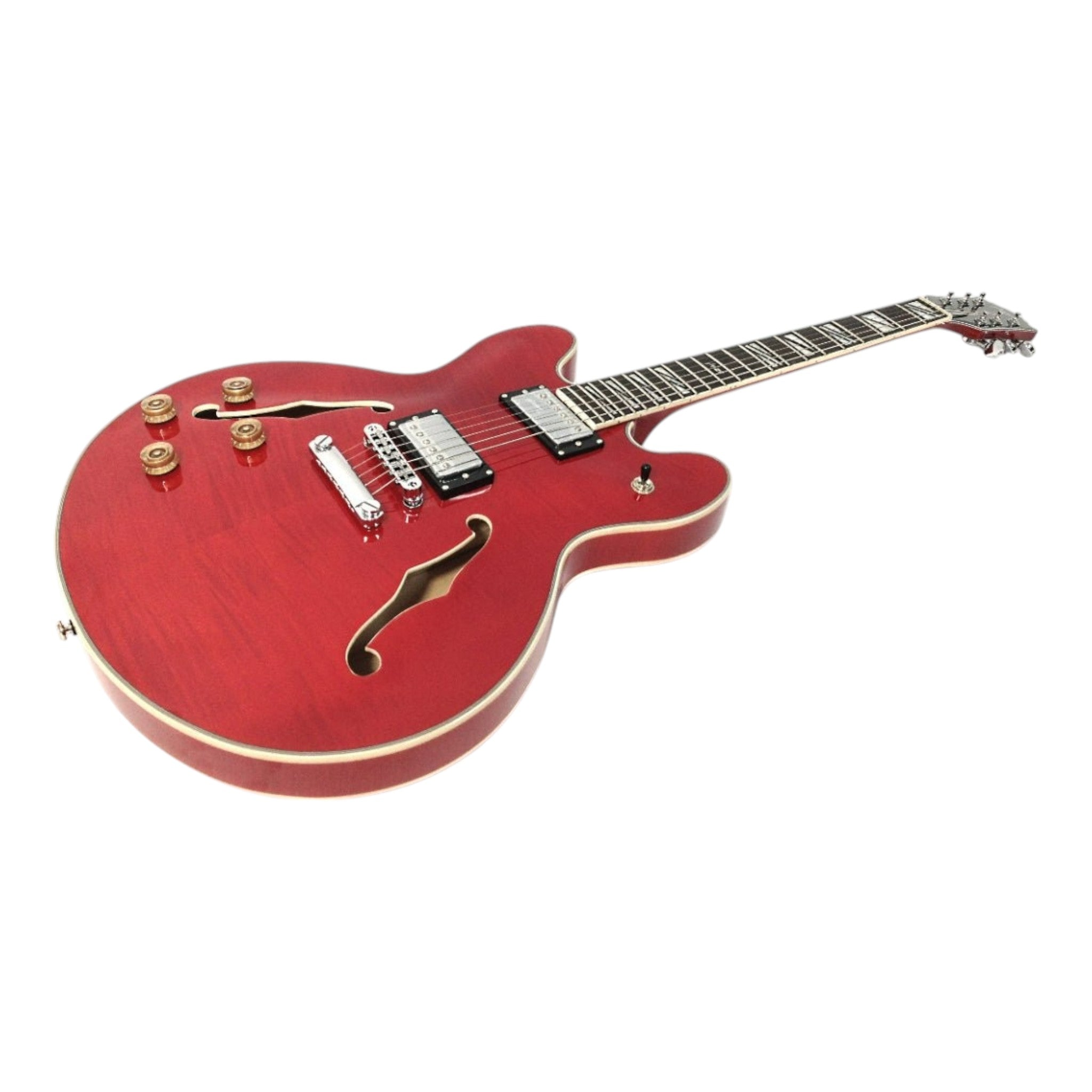 Haze SEG272 Cherry Red Left-Handed Semi-Hollow Electric Guitar with Dual Humbuckers