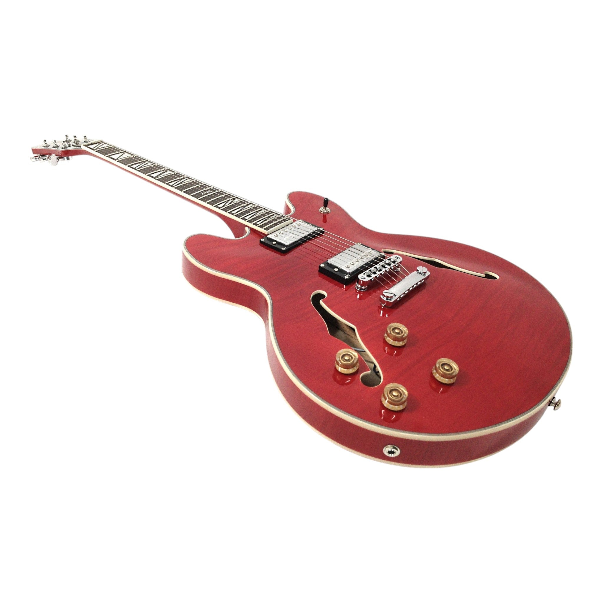 Haze SEG272 Cherry Red Left-Handed Semi-Hollow Electric Guitar with Dual Humbuckers