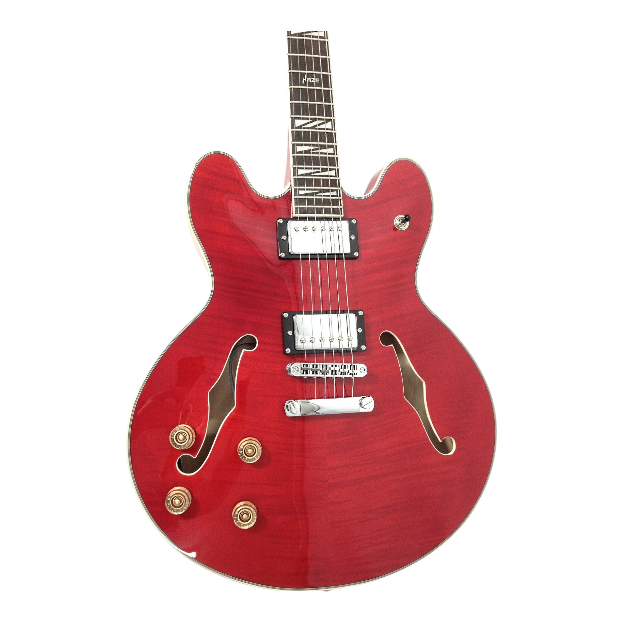 Haze SEG272 Cherry Red Left-Handed Semi-Hollow Electric Guitar with Dual Humbuckers