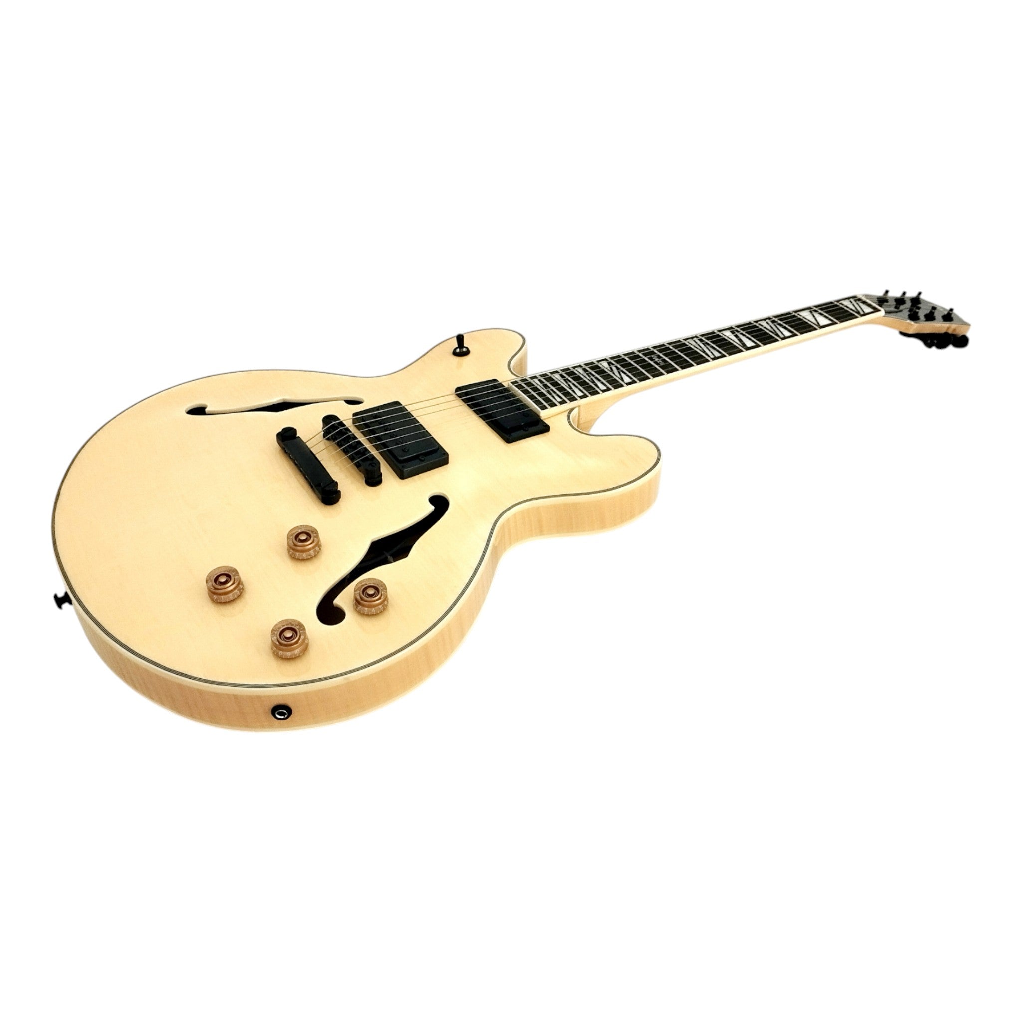 Haze SEG272 Natural Semi-Hollow Electric Guitar with Dual Humbuckers and Flame Maple Top