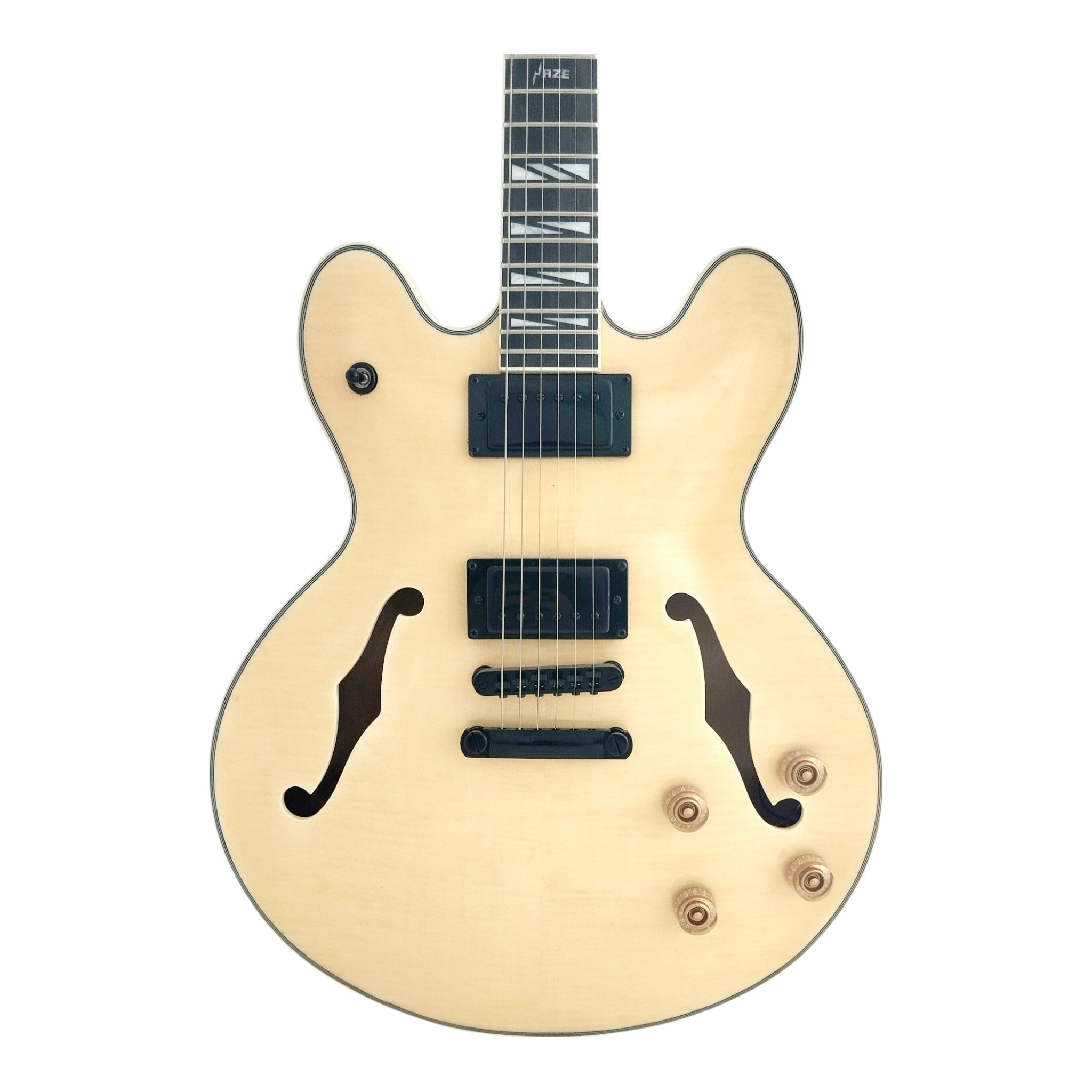 Haze SEG272 Natural Semi-Hollow Electric Guitar with Dual Humbuckers and Flame Maple Top