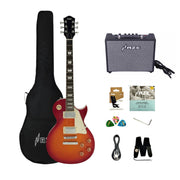 Haze SEG277 Cherryburst Electric Guitar with Humbuckers and Flame Maple Top + 10W Amp. (Optional)