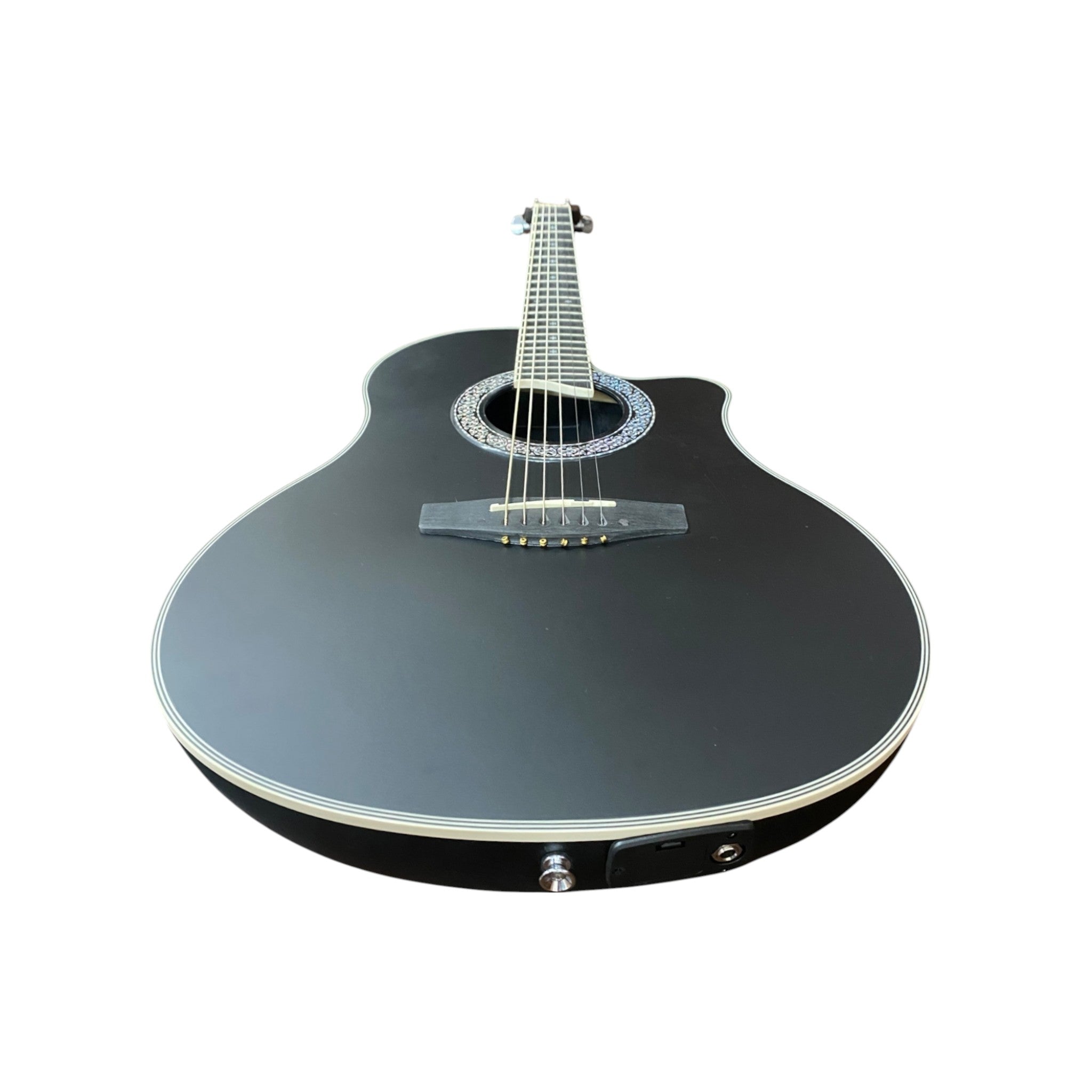 Haze SP721CEQMBK Roundback Built-In Pickups Fibre Glass Back Acoustic Guitar - Black