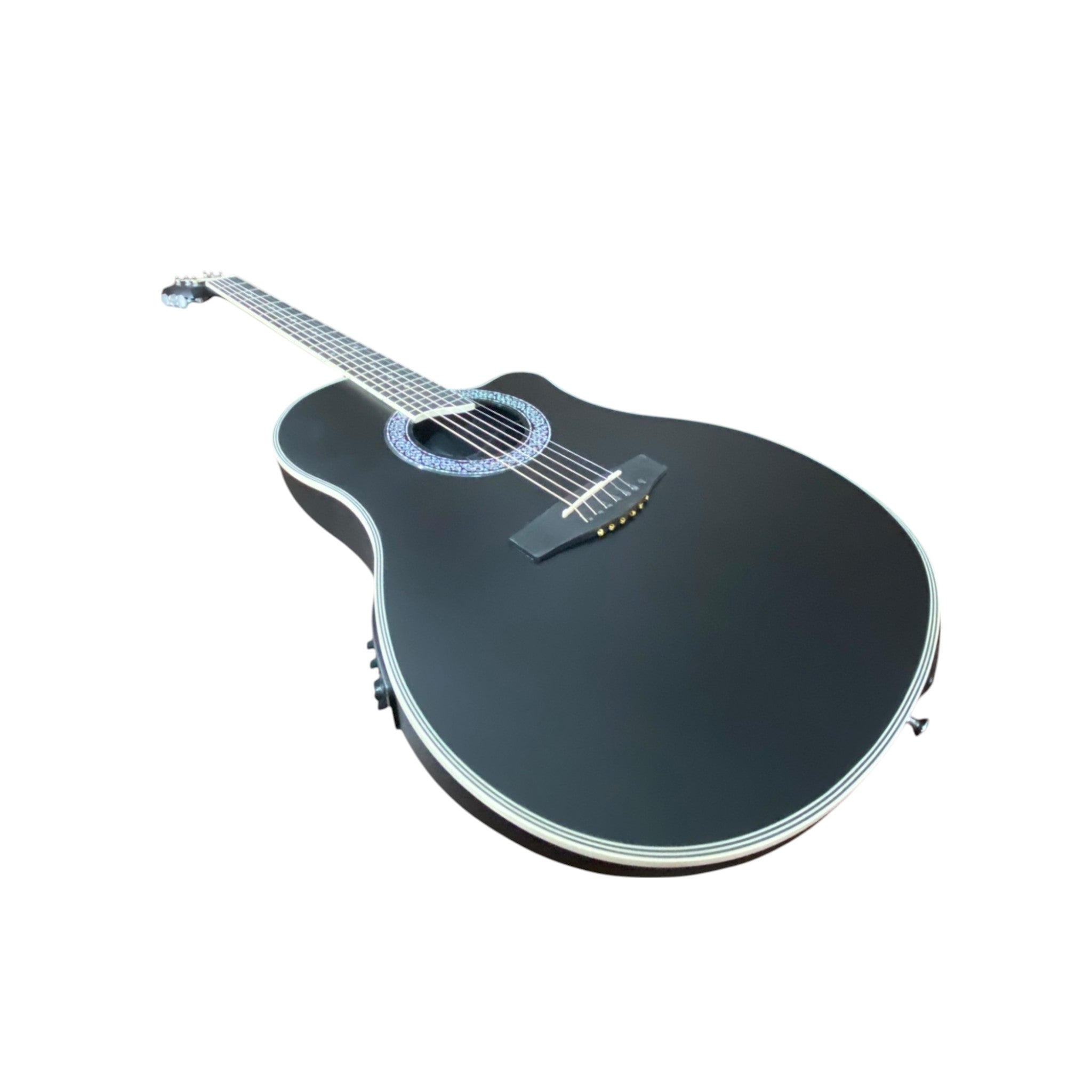 Haze SP721CEQMBK Roundback Built-In Pickups Fibre Glass Back Acoustic Guitar - Black
