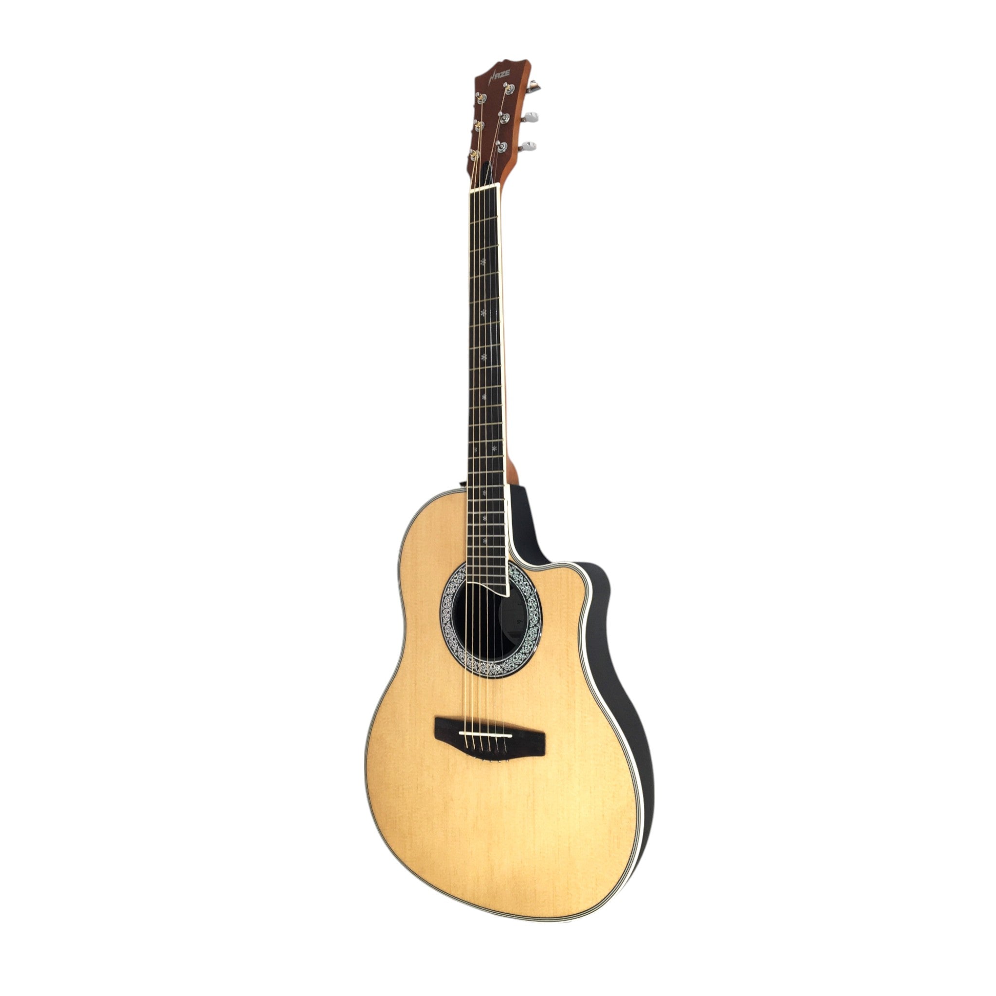 Haze SP721CEQN Fibre Glass Roundback Built-In Pickups/Tuner Acoustic Guitar - Natural with Accessories and 10W Amp. (Optional)