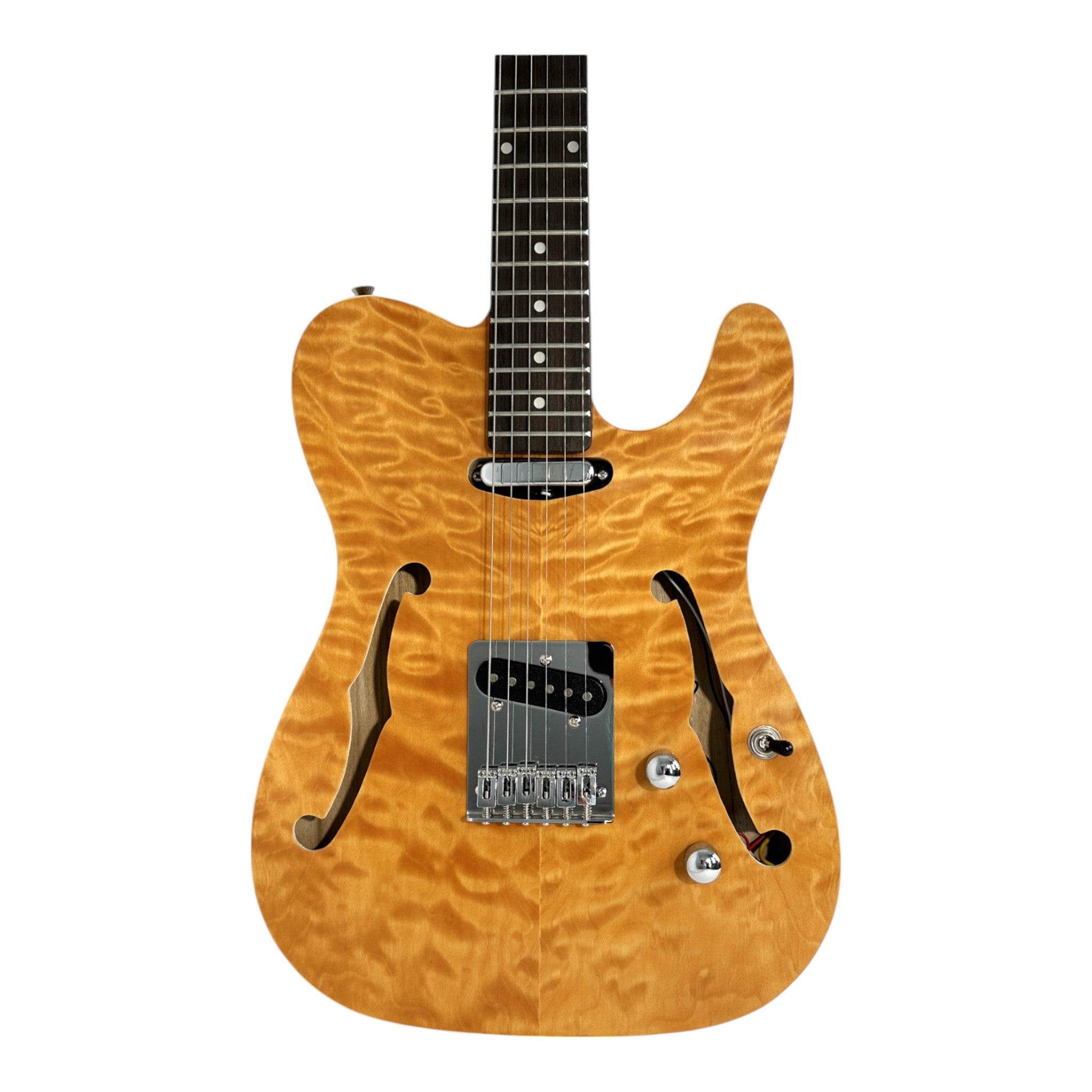 Haze TL190 Quilted Natural Semi-Hollow Lightweight Electric Guitar with Single Coil Pickups