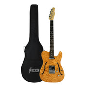 Haze TL190 Quilted Natural Semi-Hollow Lightweight Electric Guitar with Single Coil Pickups