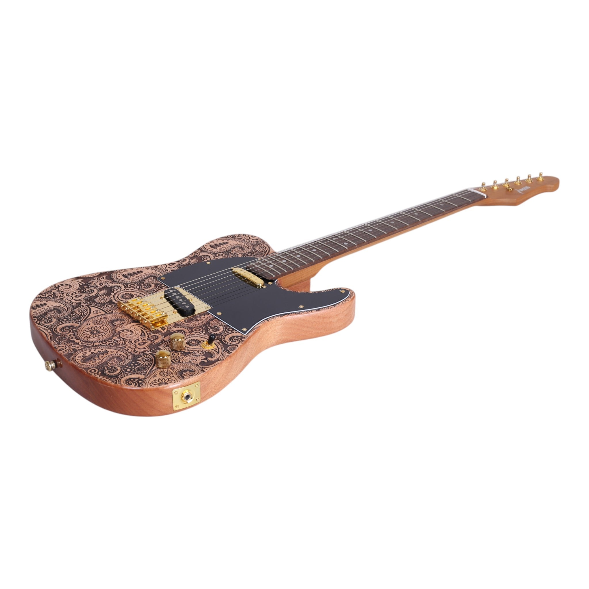 Haze TL197 Engraved Woodgrain "Buta" Electric Guitar with Single Coils