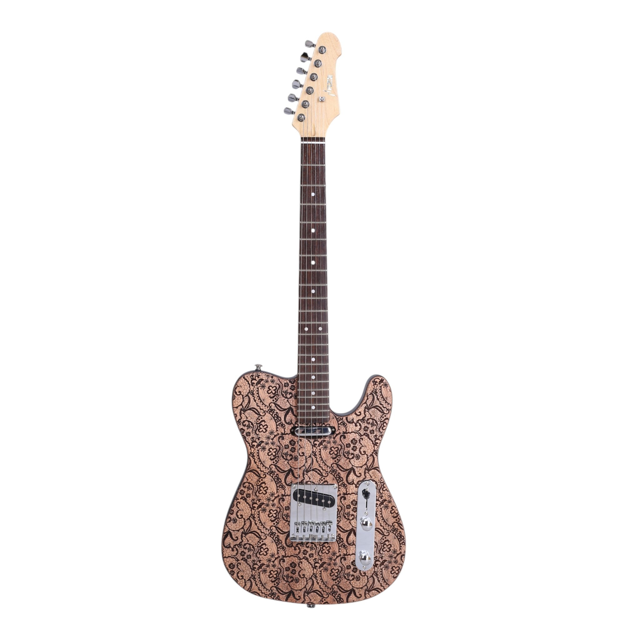 Haze TL197 Engraved Woodgrain "Rosethorn" Electric Guitar with Single Coils
