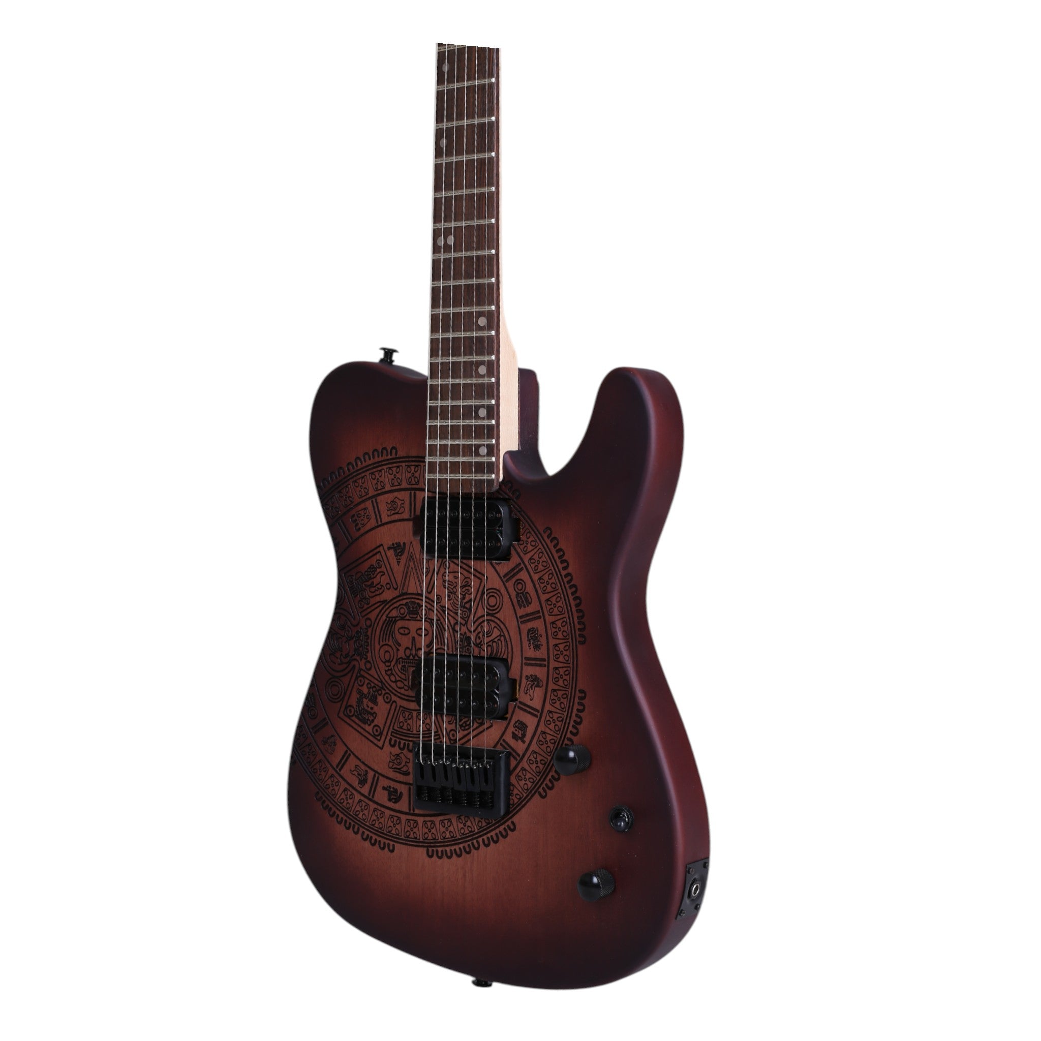 Haze TL197 Engraved Vintageburst "Aztec Sun" HH Electric Guitar with Dual Humbuckers