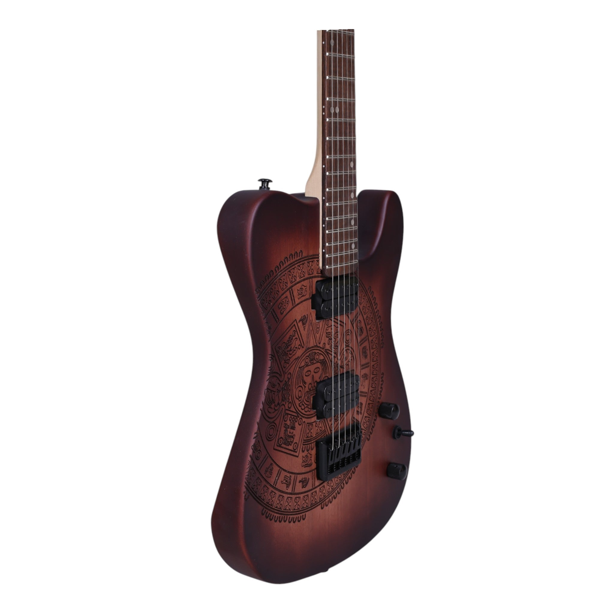 Haze TL197 Engraved Vintageburst "Aztec Sun" HH Electric Guitar with Dual Humbuckers