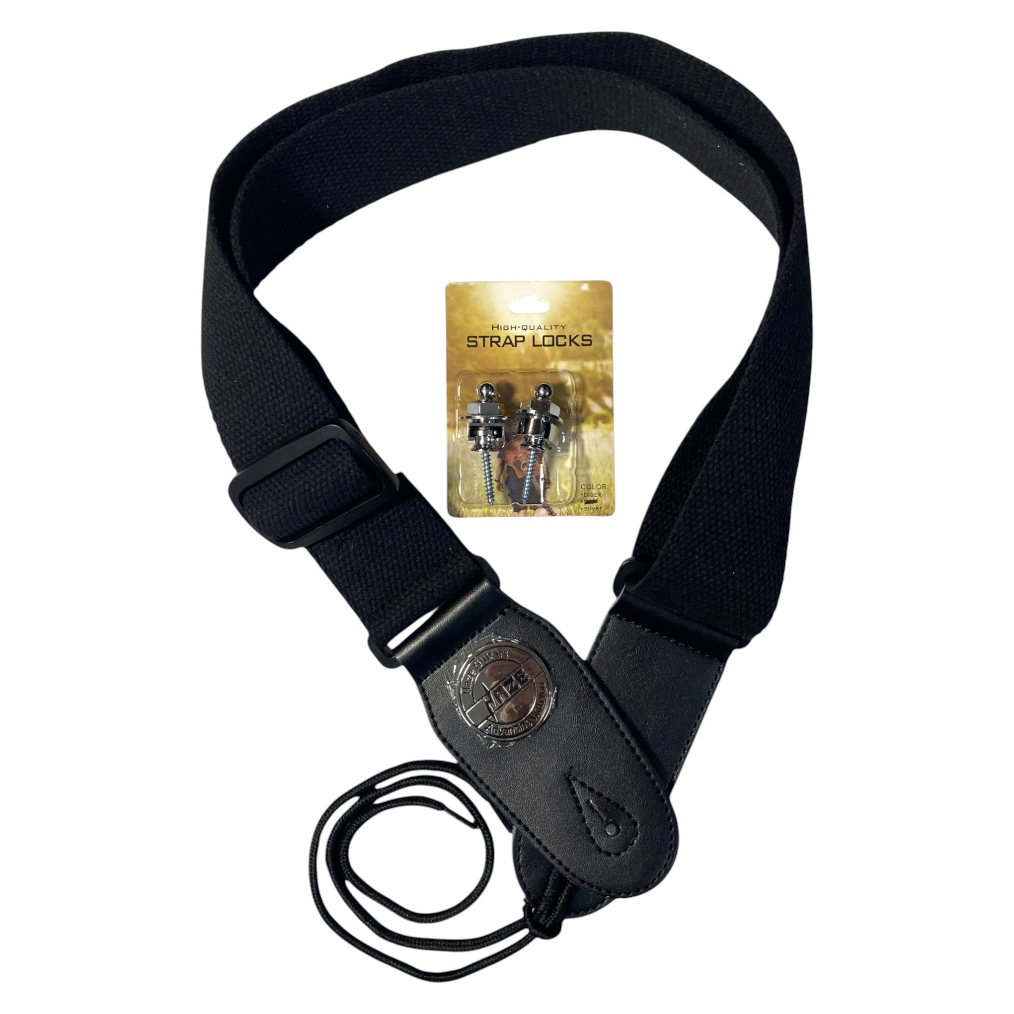 Haze HJKCR Chrome Guitar Strap Lock + Haze Strap Combo