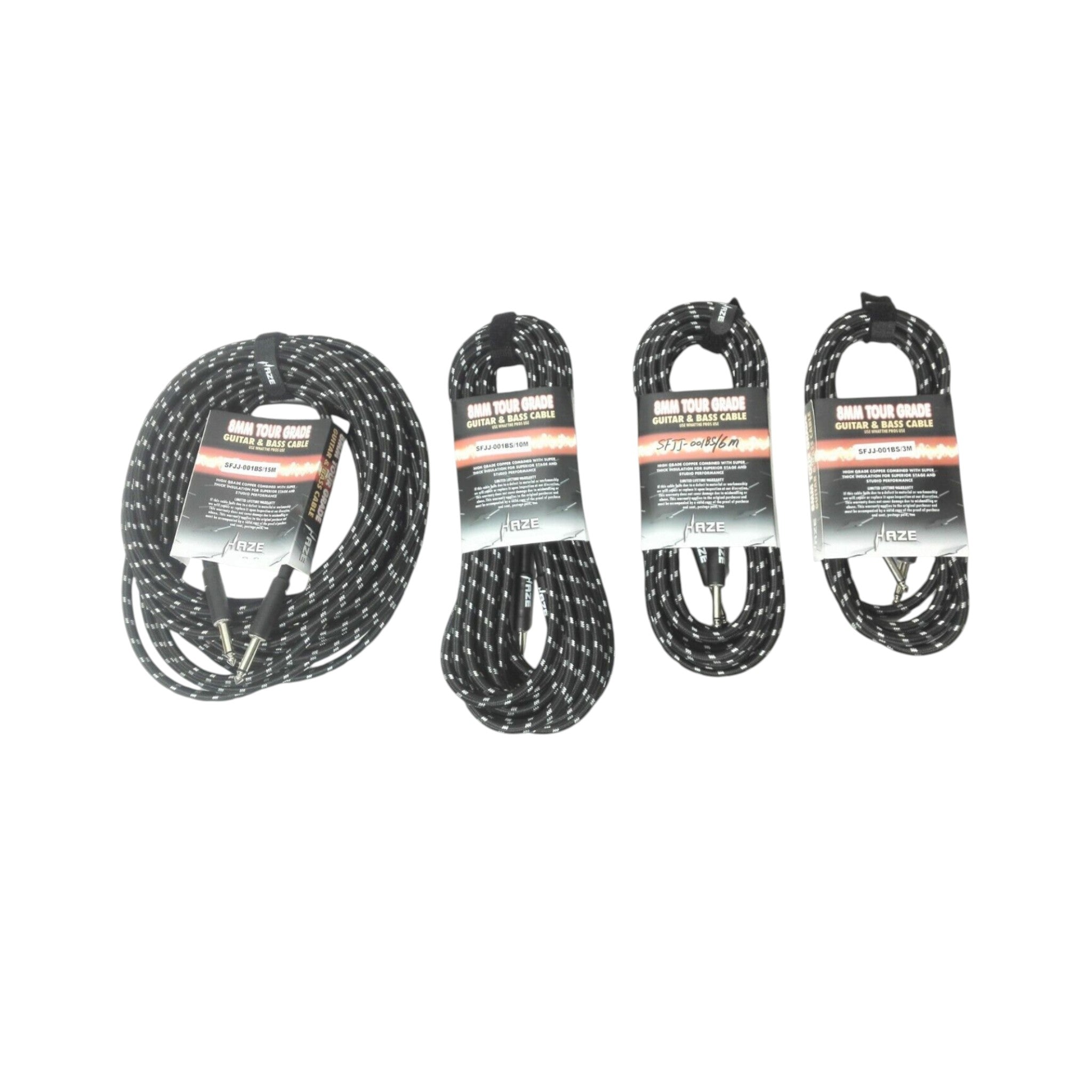 Haze Tour Grade Braided Tweed Guitar/Instrument Cable/Lead,3m,6m,10m,15m Black+Silver SFJJ-001
