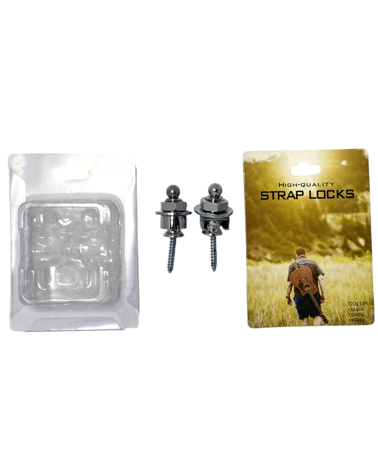 4 HJKCR Guitar Strap Locks (2 Sets) with Wrench & Bottle Opener Function - Silver