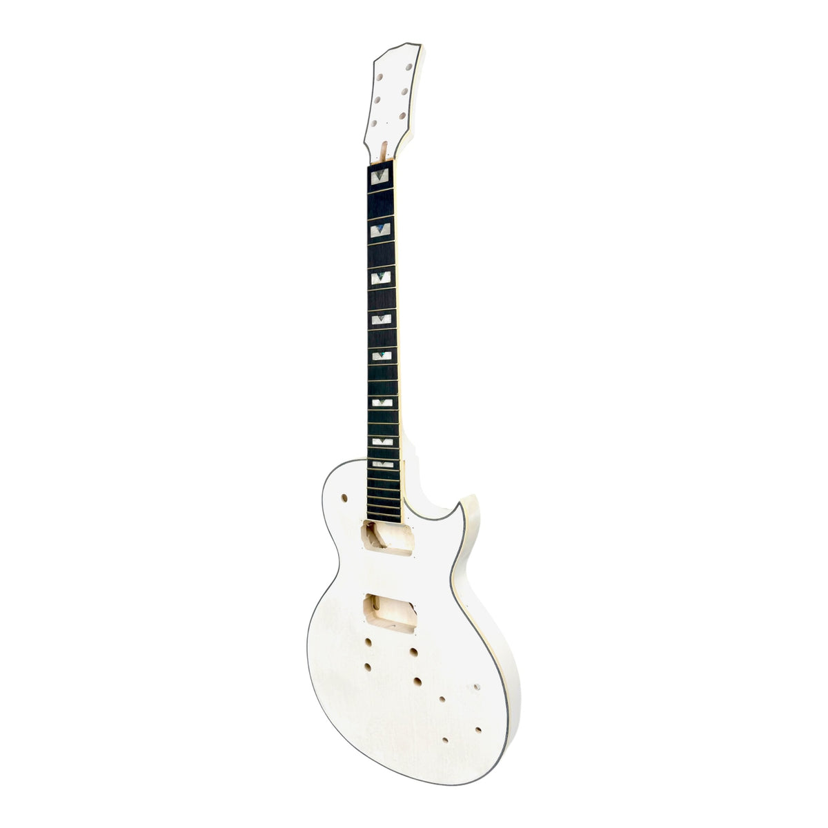 E238DIYWH White-Primed Arched Top Solid Basswood Body Maple Set-Neck HLP H-H Electric Guitar DIY Kit - Complete No-Soldering w/ 3-Ply Ivory Trims & Chrome Hardware