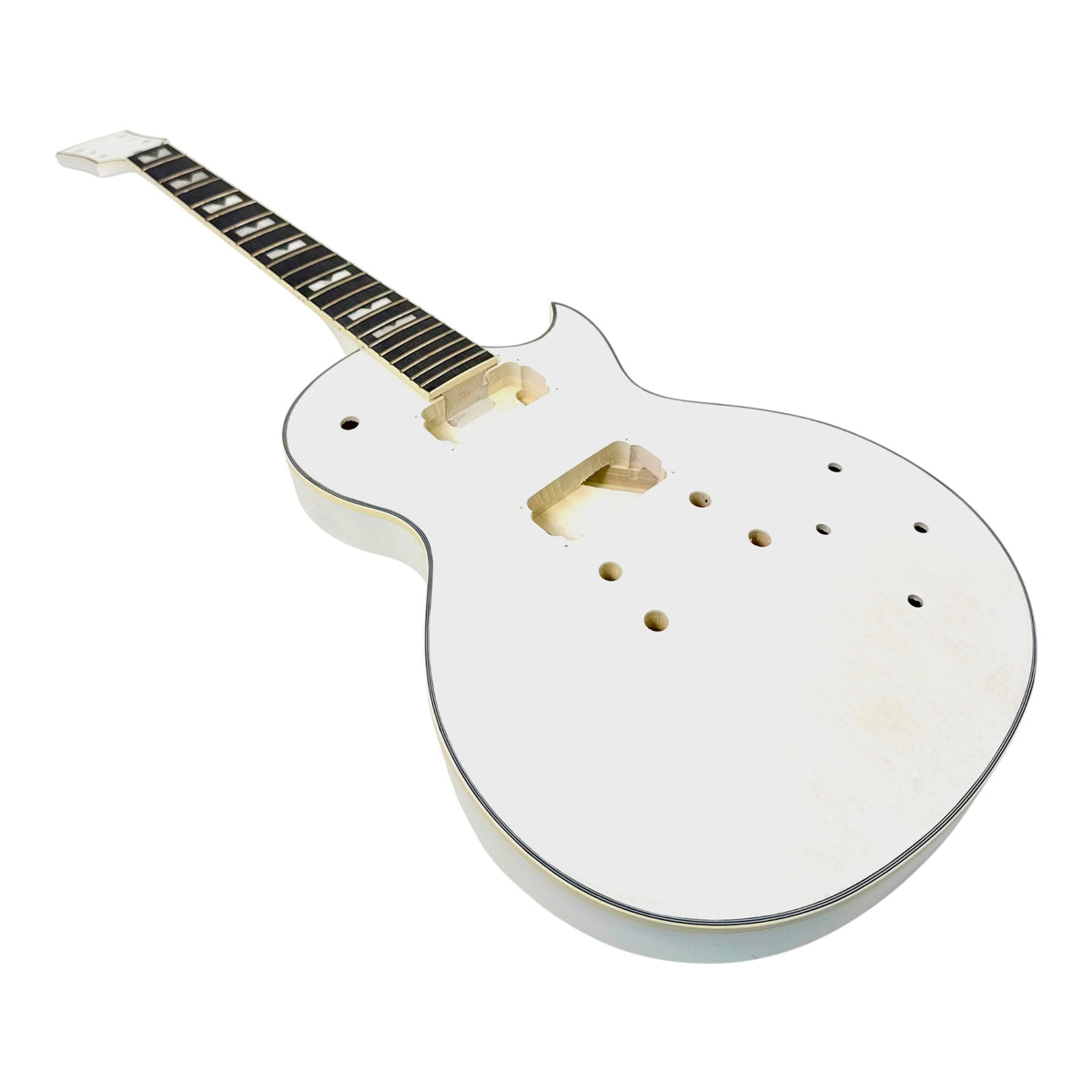 E238DIYWH White-Primed Arched Top Solid Basswood Body Maple Set-Neck HLP H-H Electric Guitar DIY Kit - Complete No-Soldering w/ 3-Ply Ivory Trims & Chrome Hardware